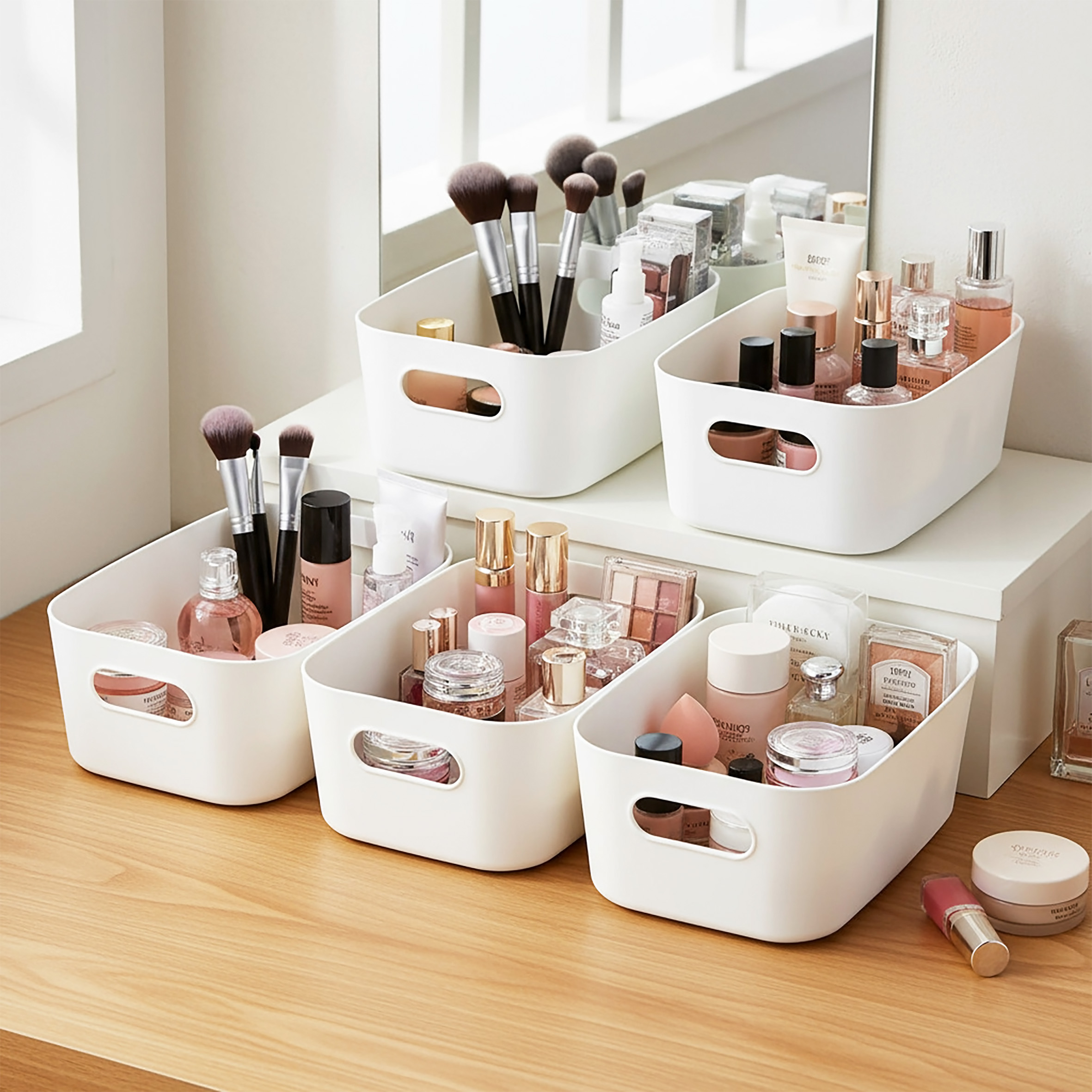 Kunststoff Organizer Box weiß mit Griffen 24 x 17 cm - 10er Set