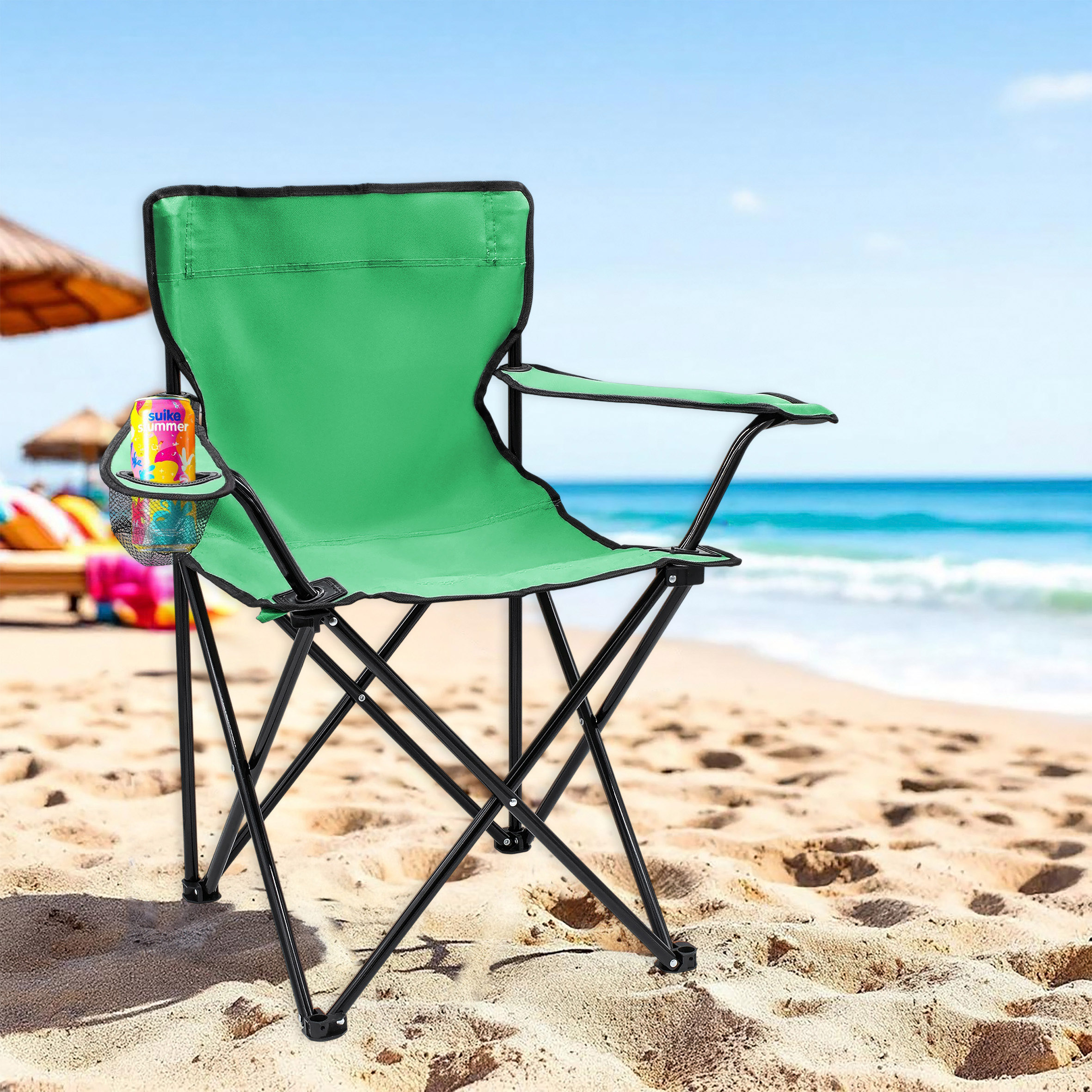 Campingstuhl mit Getränkehalter - 9 verschiedene Farben - Camping Strand und Garten Klappstuhl
