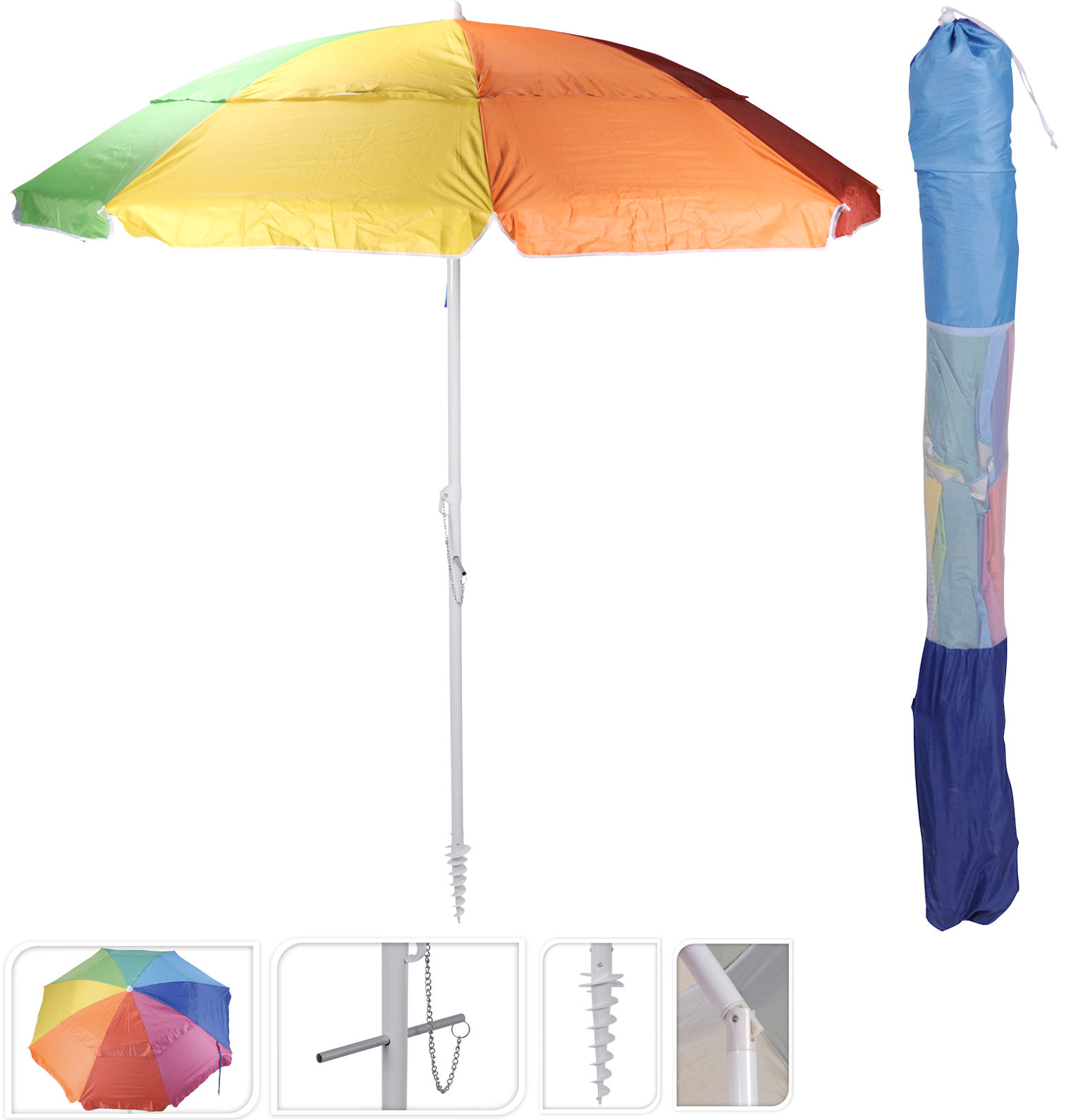 Sonnenschirm bunt 220 cm inkl. Bodenhülse - 50+ UV Schutz - Strandschirm Schirm
