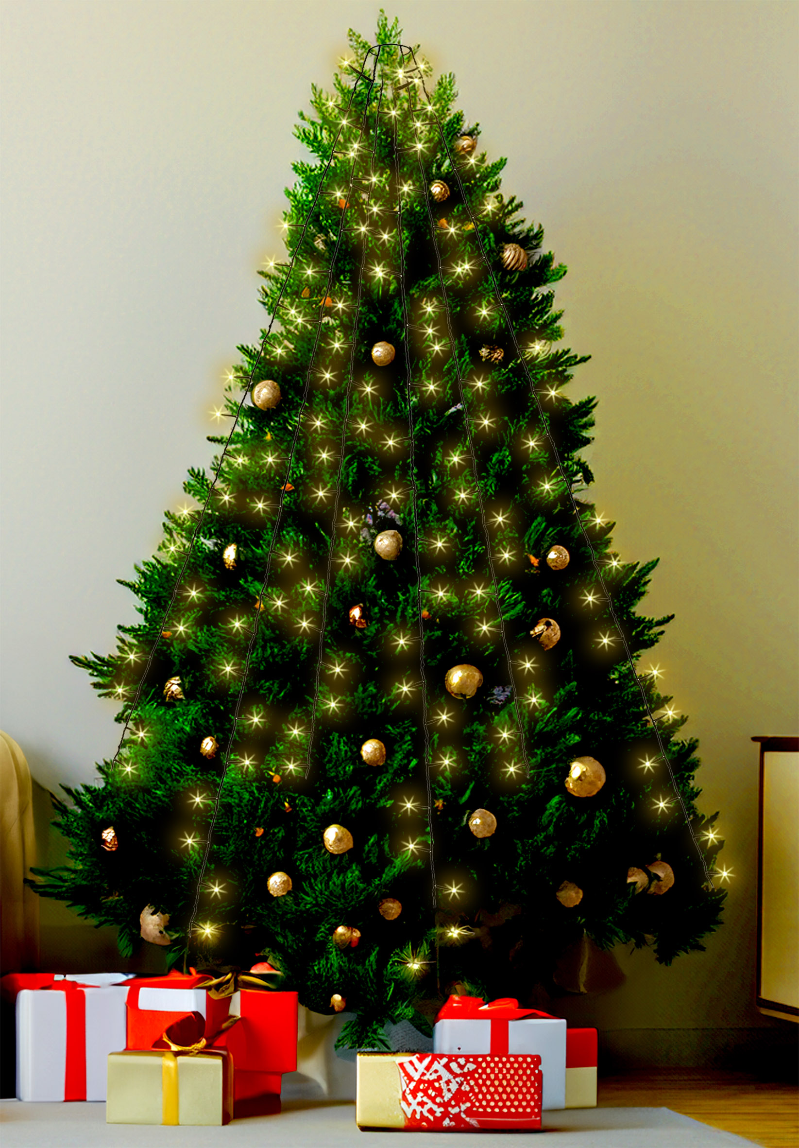 LED Weihnachtsbaum Lichterkette - 200 cm / 176 LED - Oktopus Baumbeleuchtung Strom Außen