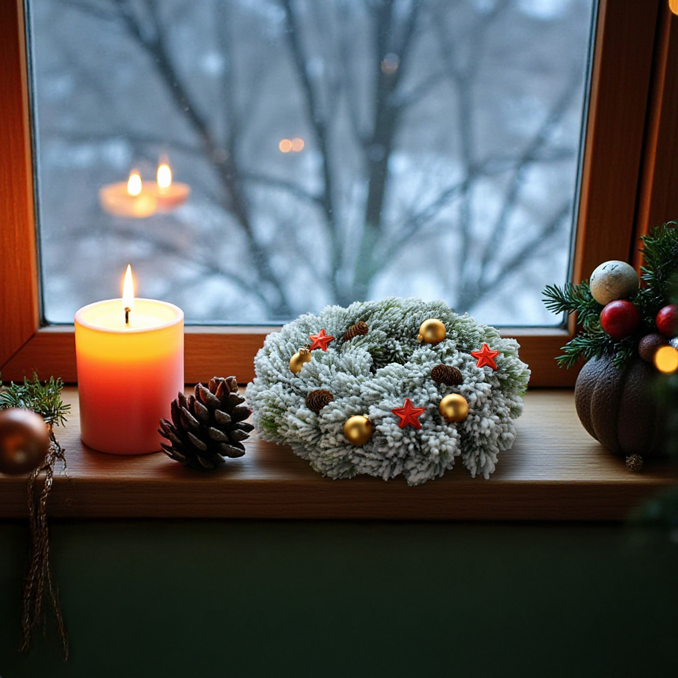 Künstlicher Weihnachtskranz halbgebunden mit Kunstschnee - 30 cm - Hochwertiger Adventskranz mit naturgetreuen Tannenspitzen