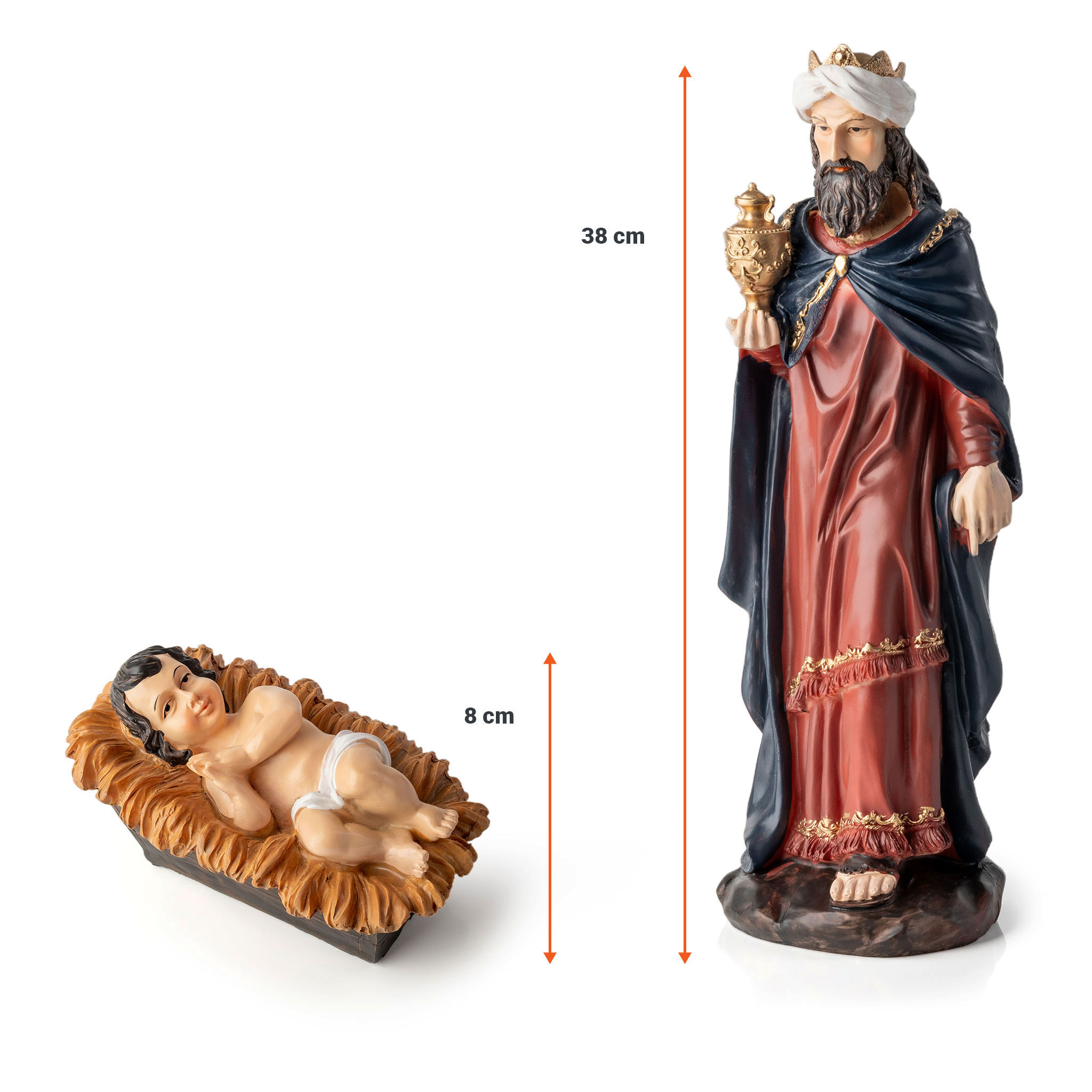XXL Polyresin Weihnachts Krippenfiguren 10-teiliges Set - 37 cm - Kunststein Weihnachtskrippe Figuren 10 Stück detailgetreu handbemalt