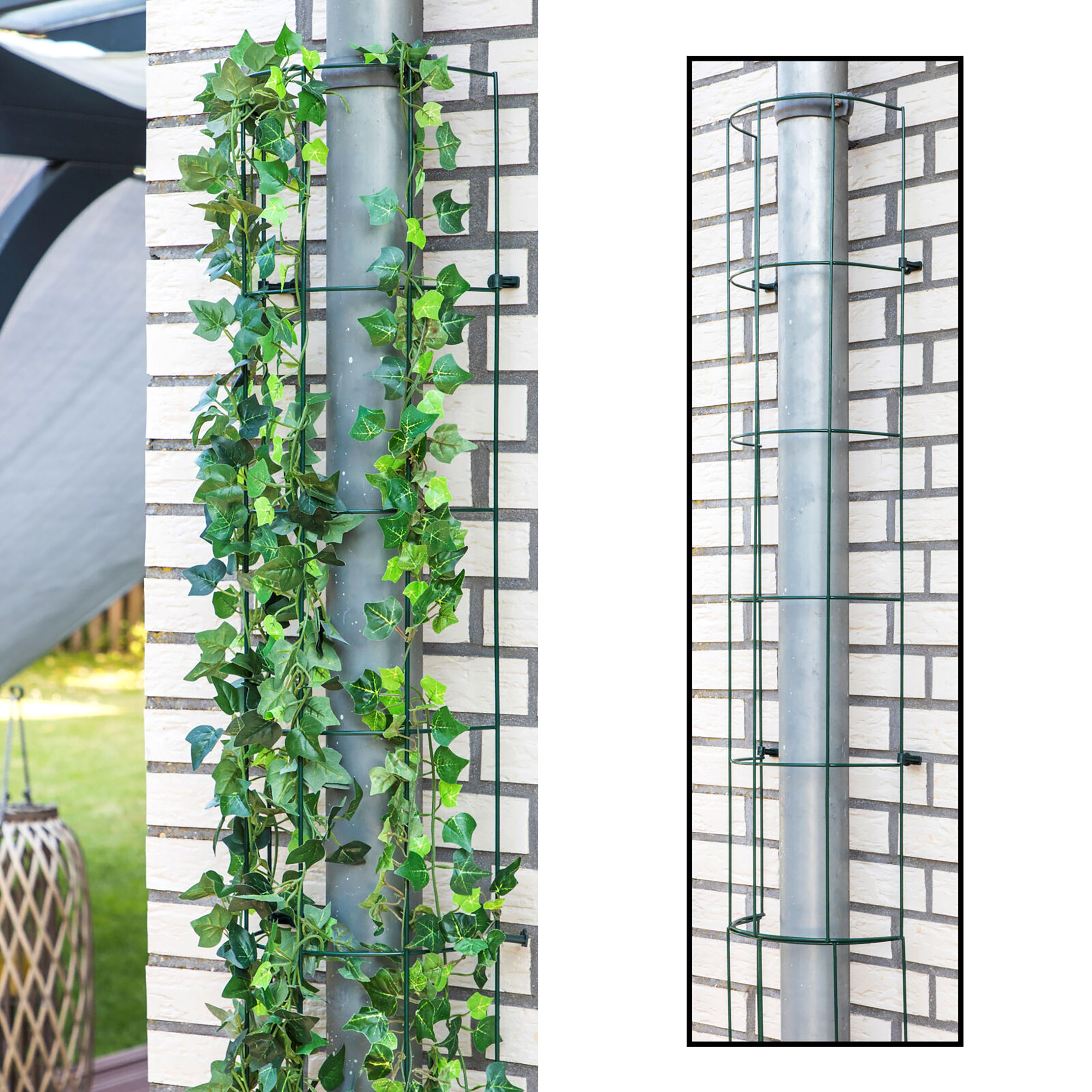 Rankgitter für Fallrohre grün 200cm - Rankhilfe Blumen Gitter halbrund Regenrohr