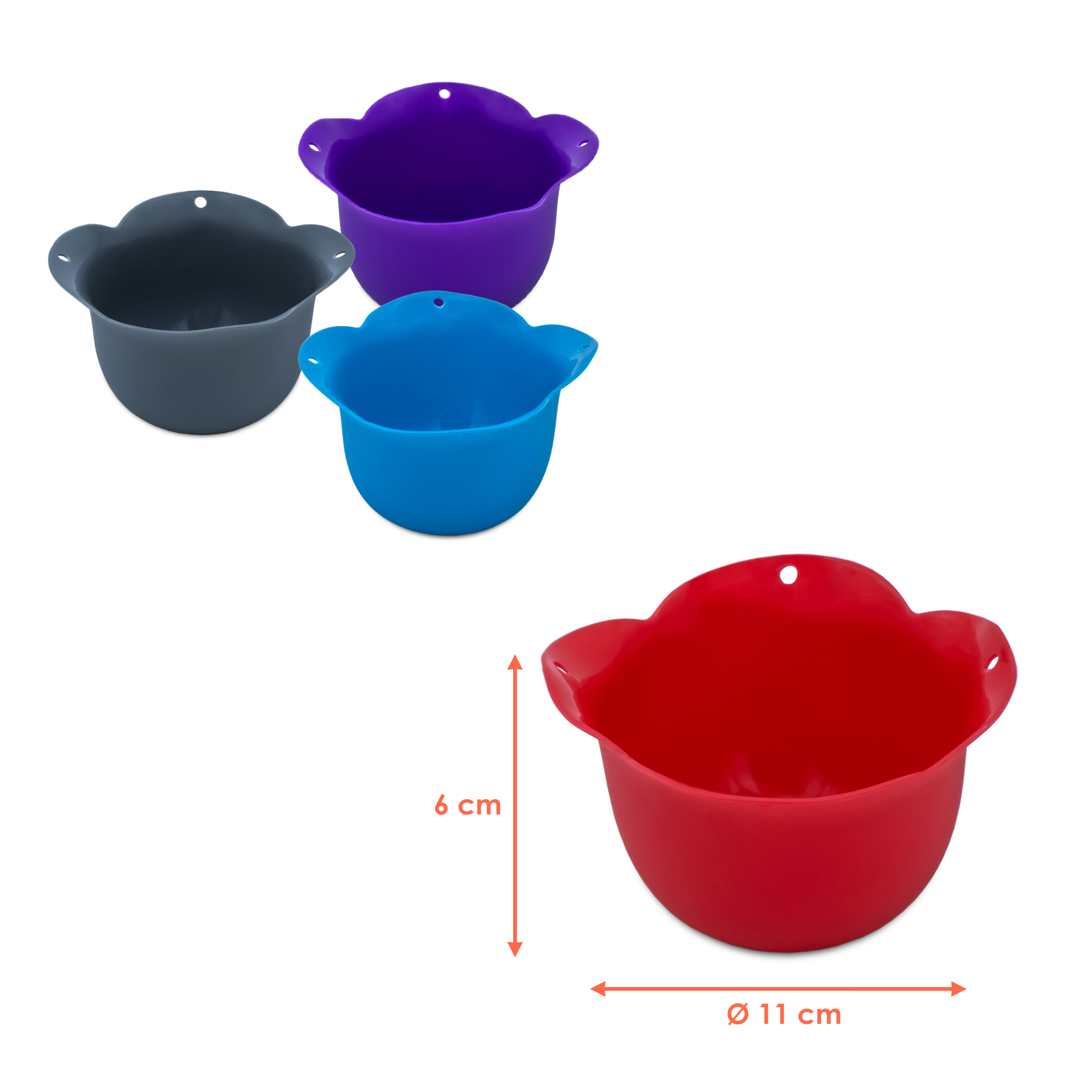 Silikon Eierpochierbecher 4er Set bunt - 11 x 6 cm - Kunststoff Eierkocher antihaftbeschichtet