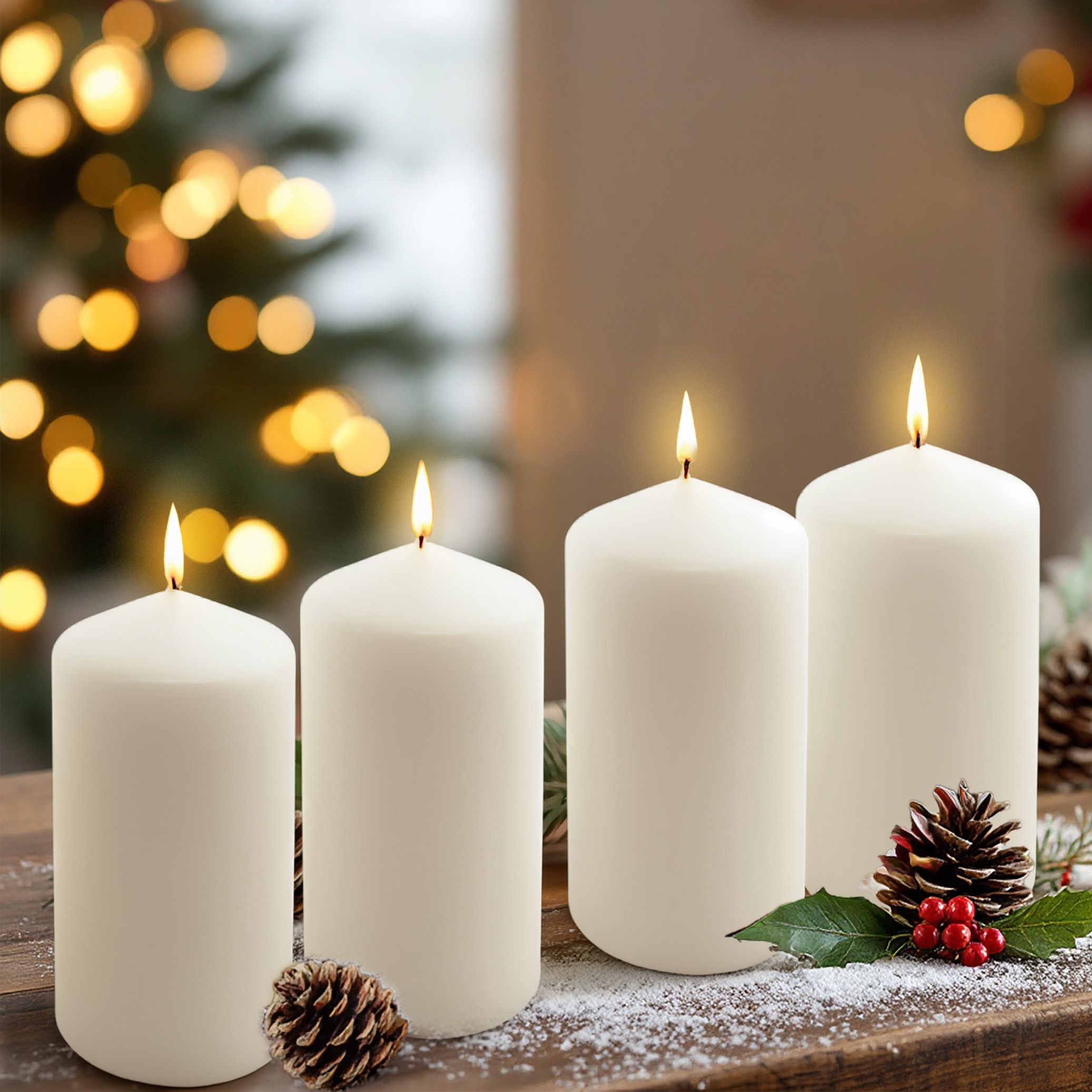Echtwachs Stumpenkerze 4er Set 15 x 7 cm - creme weiß - Blockkerze für Adventskranz und Laternen