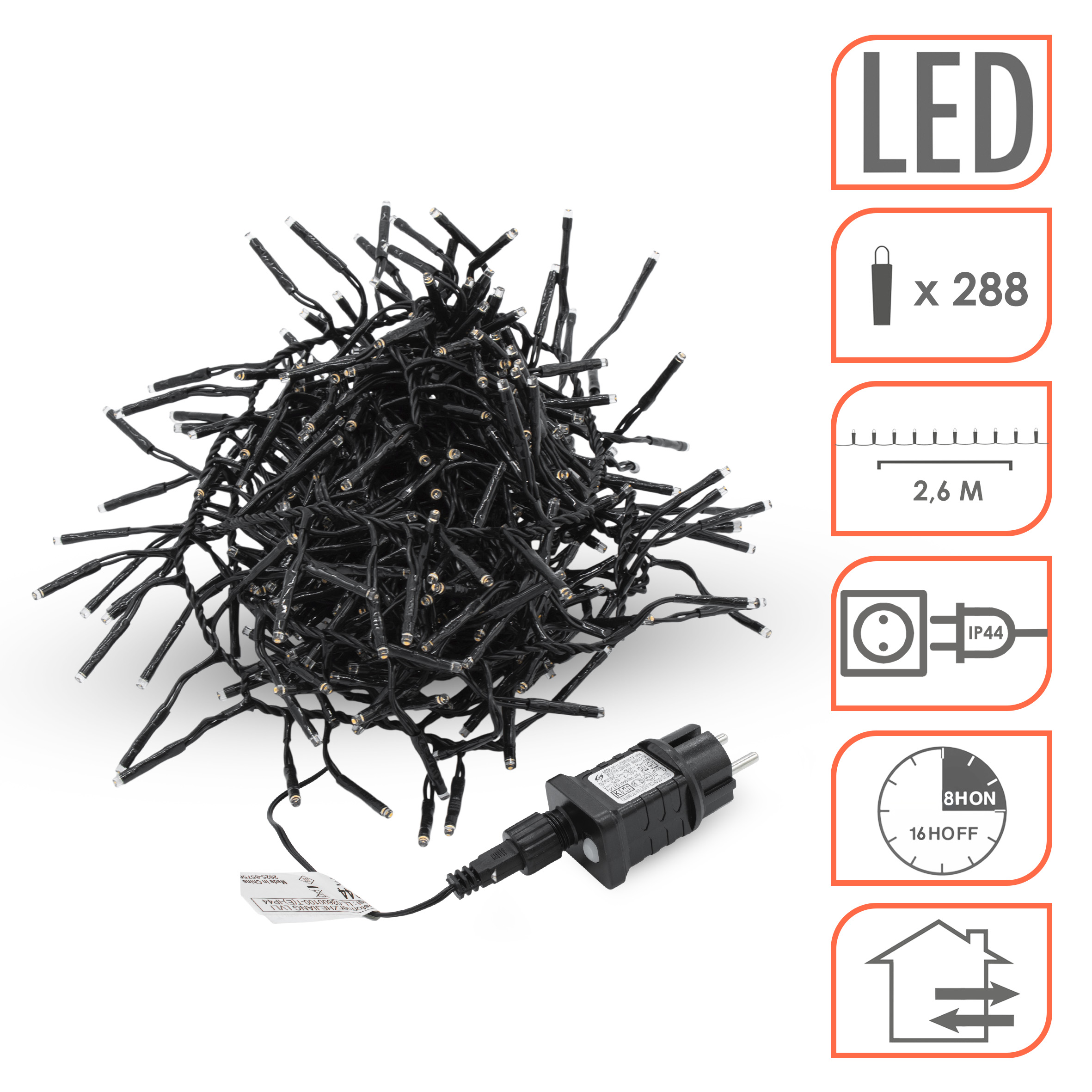 Büschel Lichterkette soft gold 2,6 m dimmbar mit Timer - 288 LED - Weihnachtslichterkette extra warm weiß mit Stecker