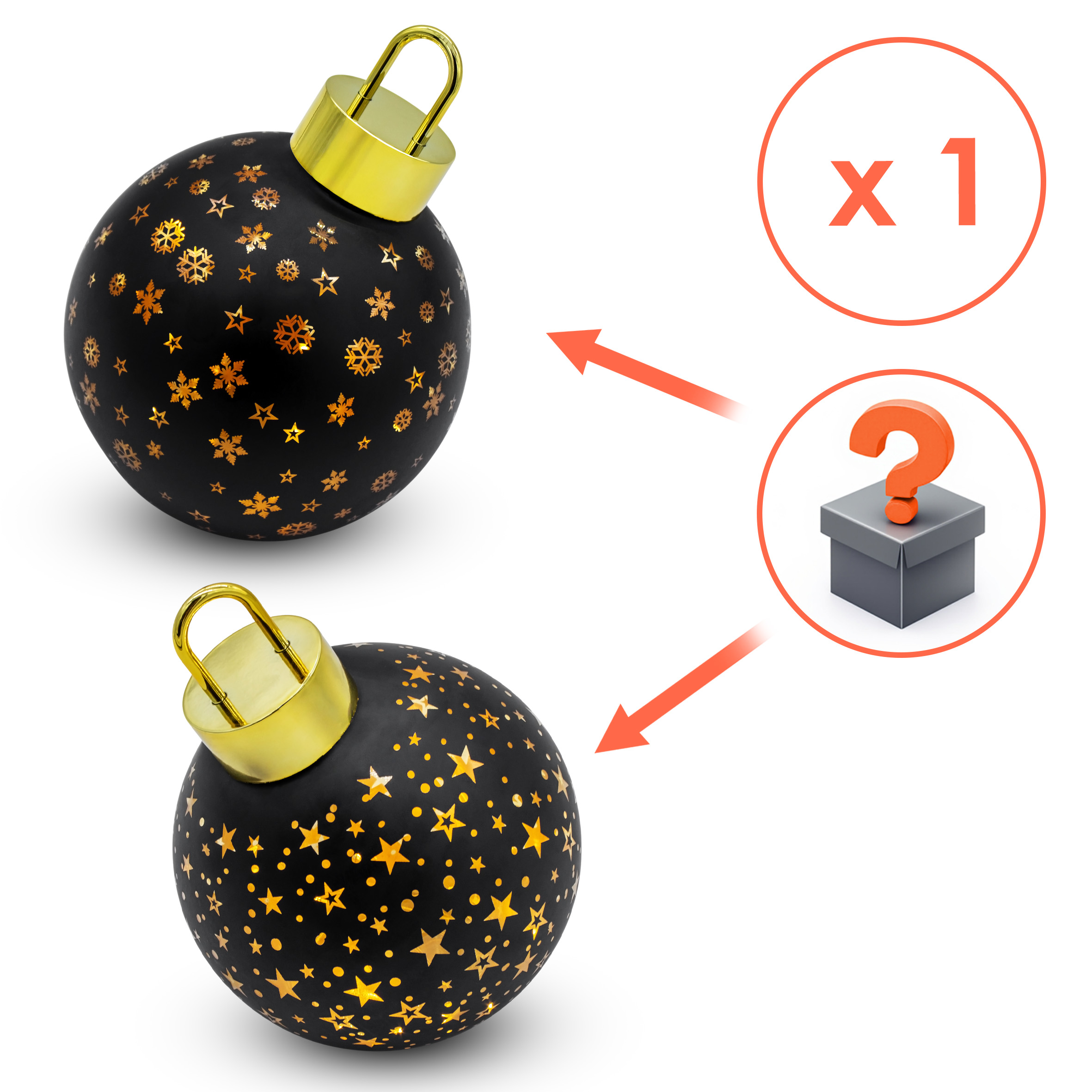 LED Weihnachtskugel zum Stellen matt schwarz mit Timer Batterie betrieben - 15 cm - Glaskugel warm weiß beleuchtet 1 Stück Leuchtkugel mit Zufallsmotiv