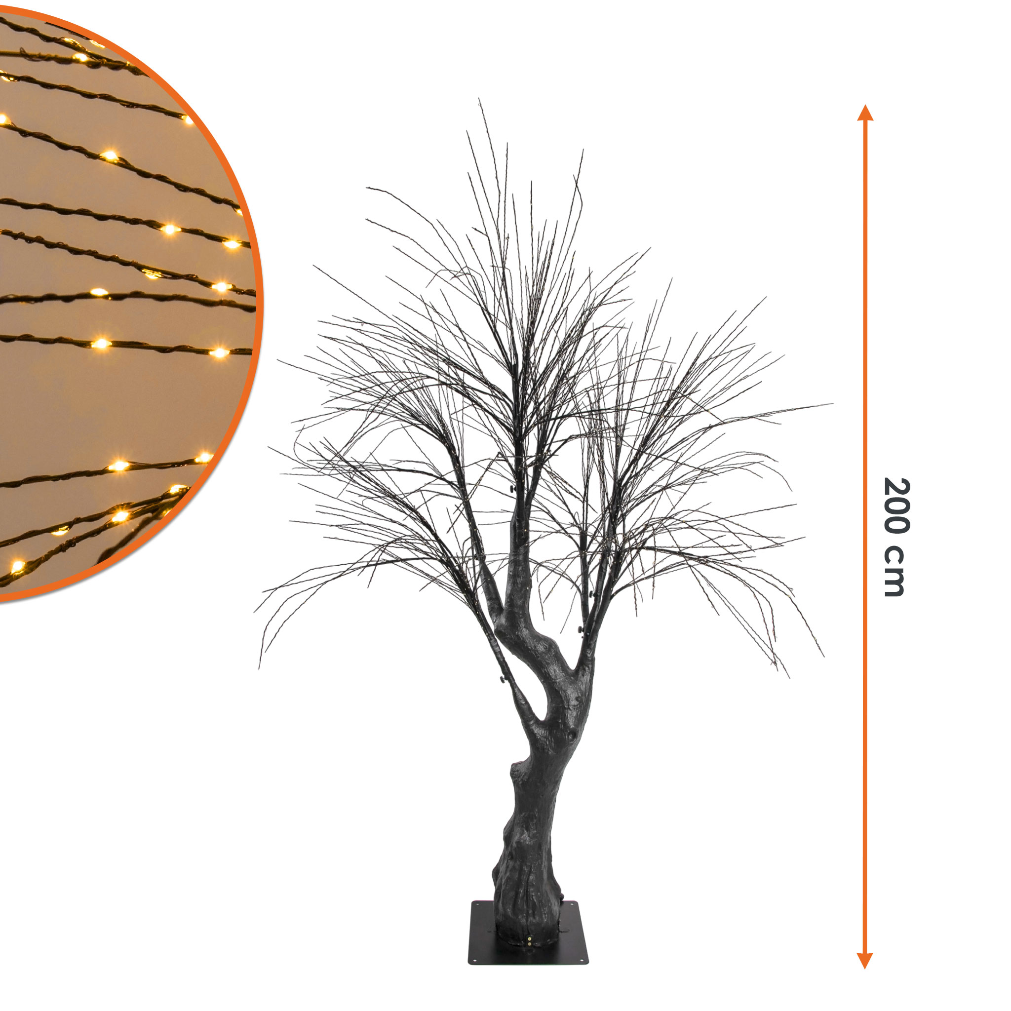 XL Lichterbaum für Außen und Innen mit Twinkle Effekt - 3072 gold LED - Fairy Lights Leuchtbaum mit biegsamen Ästen 200 cm mit Timer