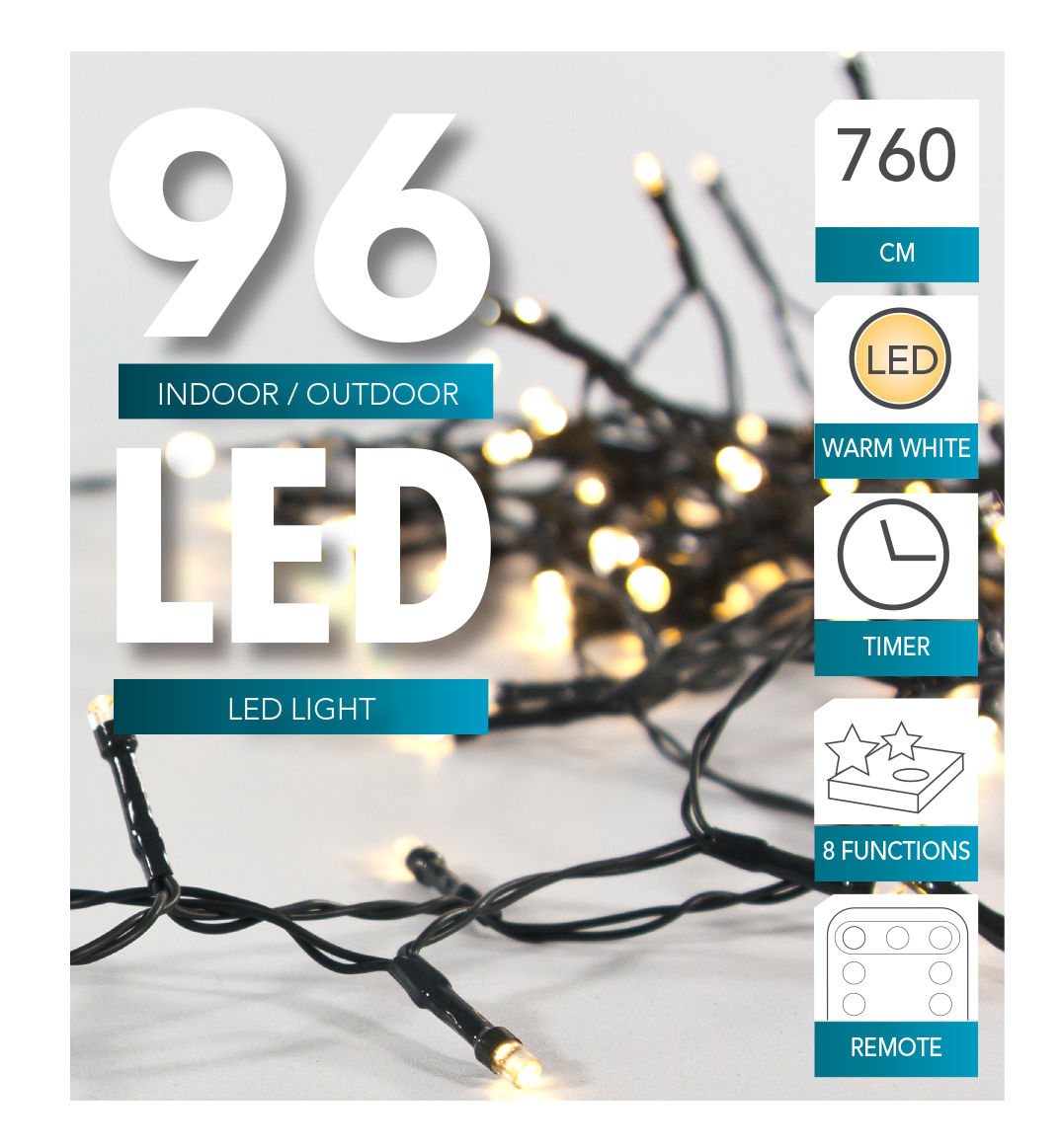 LED Lichterkette 96 LED - 760 cm  Timer Fernbedienung