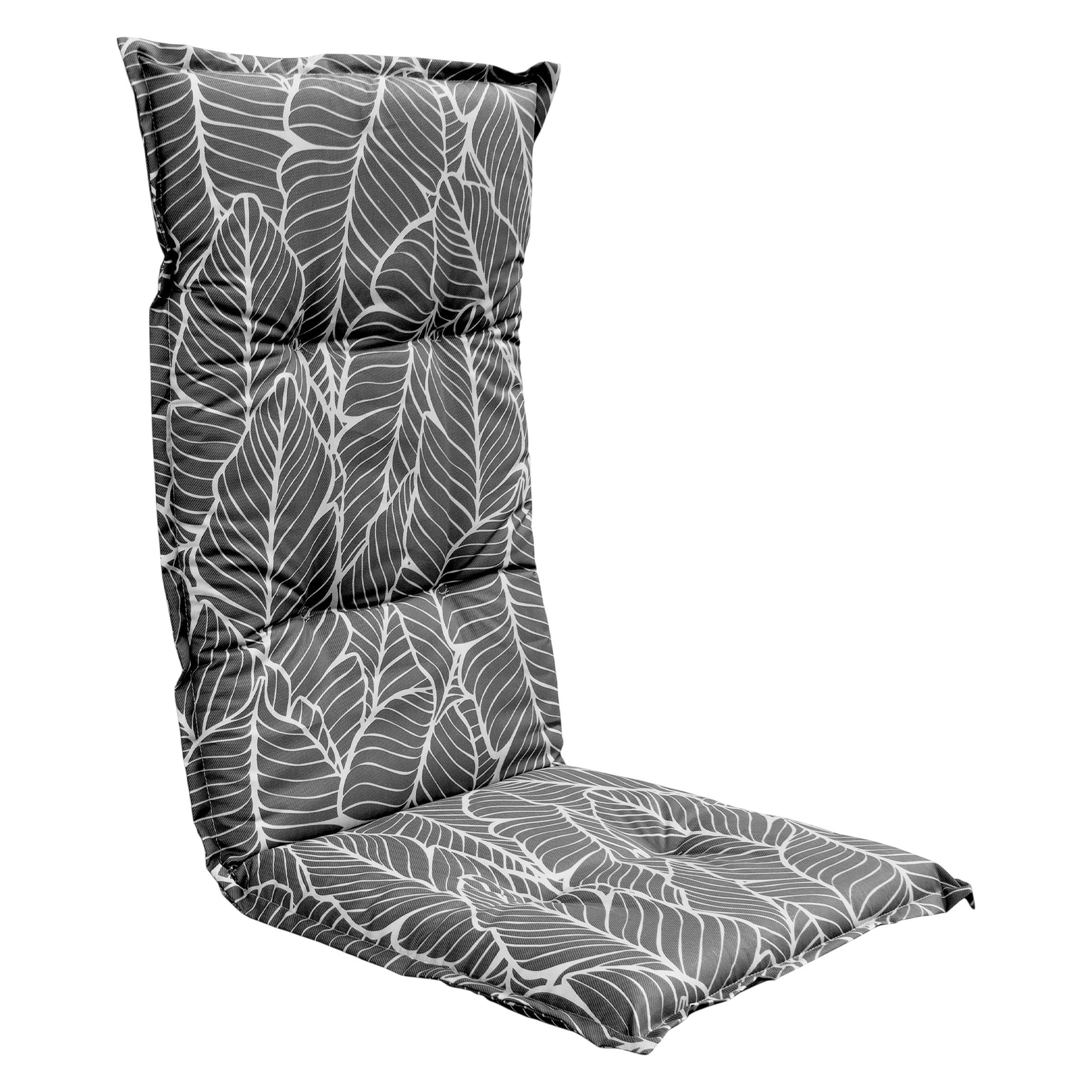 Universal Hochlehner Auflage "Blätter" - 123 cm - Gartenstuhl Kissen in grau