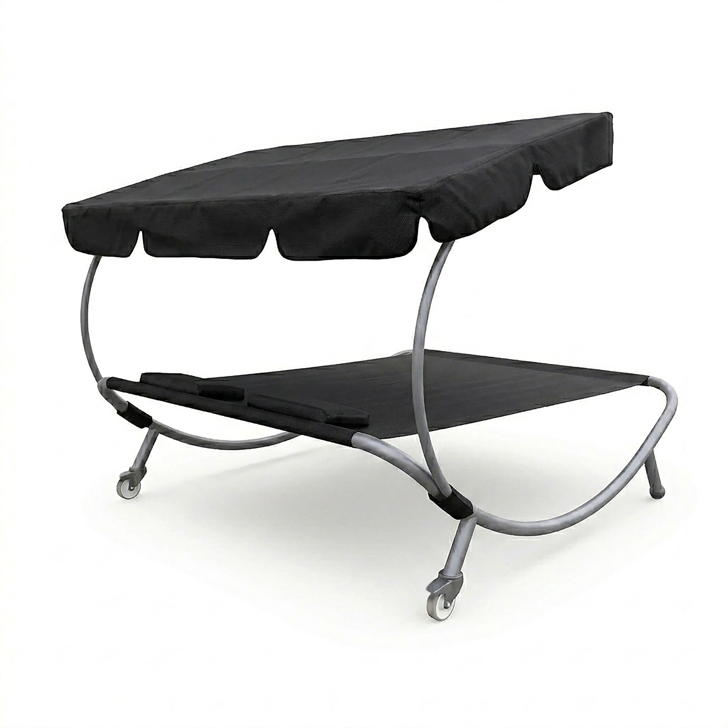 Doppel Sonnenliege mit Dach 199 x 174 cm - schwarz - XXL Liege mit mit verstellbarem Sonnendach belastbar bis 260 kg