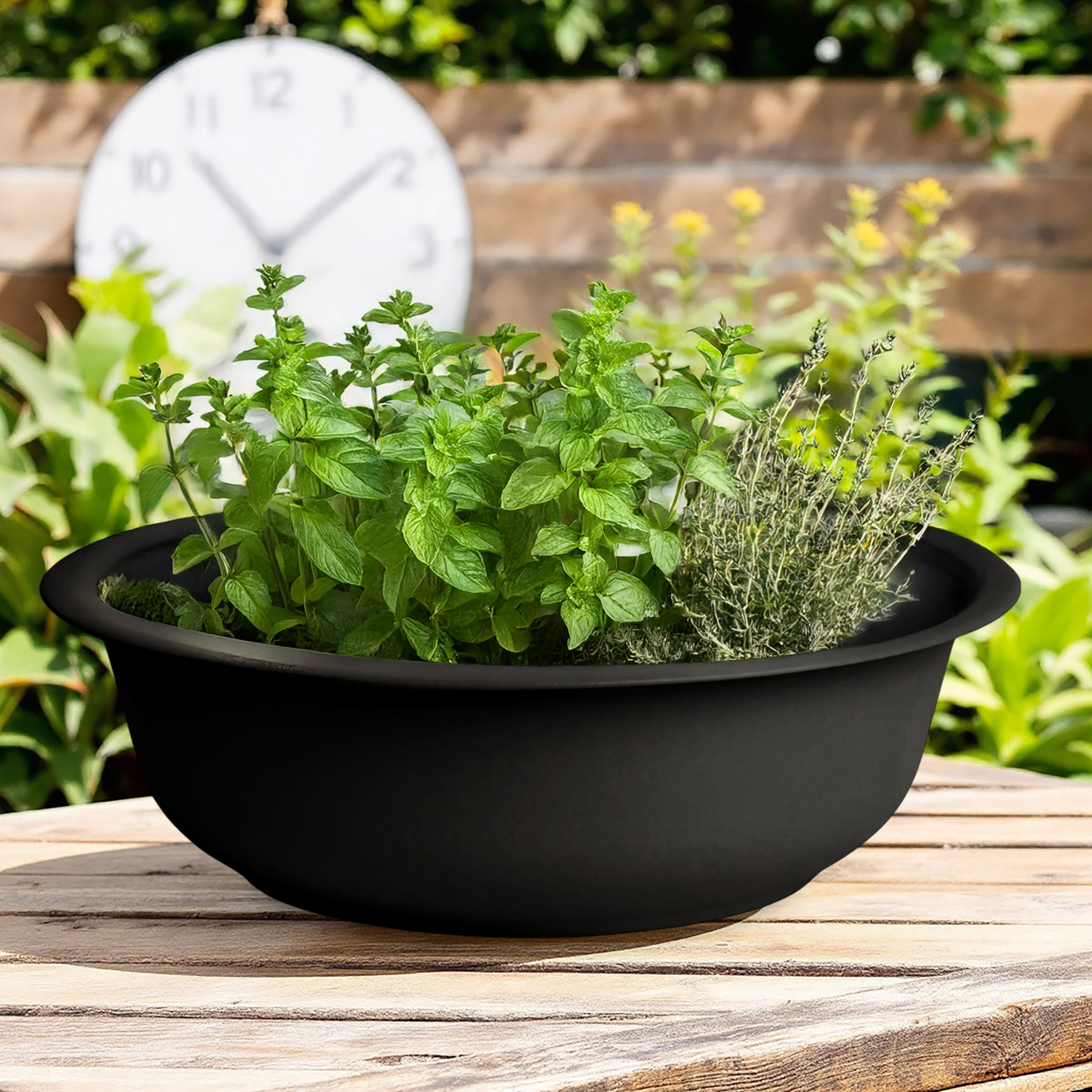 Mini Gartenteich rund schwarz - 52 cm - Garten Deko Metall Blumenschale klein