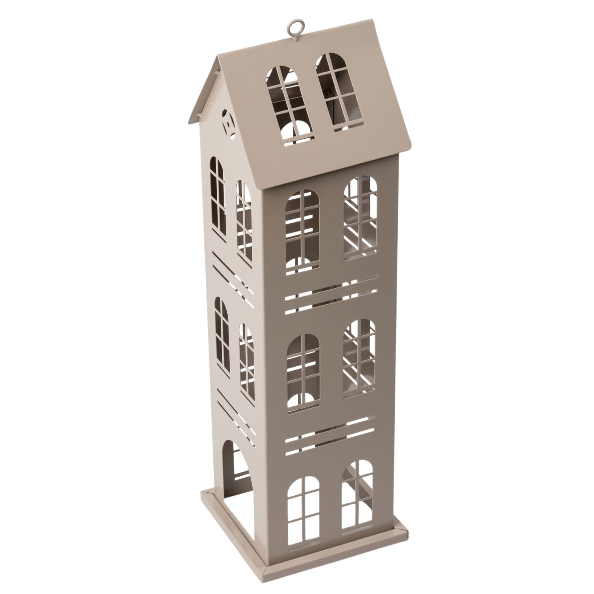 XL Metall Laterne Haus beige - 52 x 14 cm - Deko Windlicht zum Stellen oder Hängen
