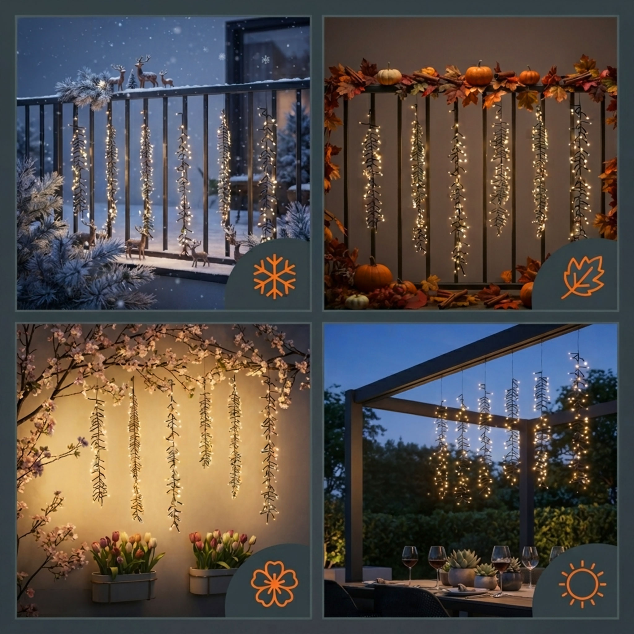 Kaskaden Büschel Lichterkette warm weiß mit 6 Strängen - 480 LED - Lichtervorhang mit 8 Leuchtmodi für Außen mit Timer