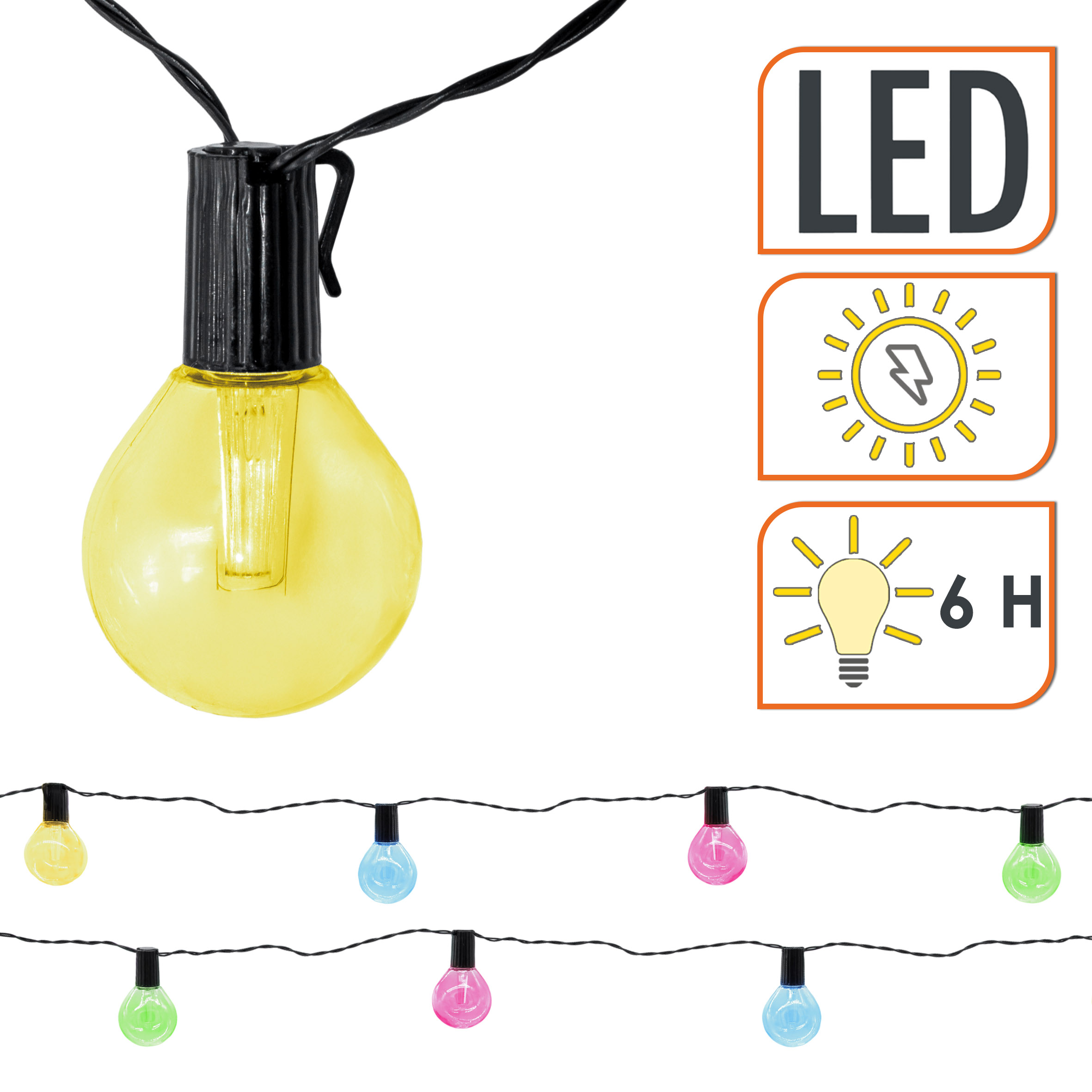 LED Solar Lichterkette mit 20 Glühbirnen auf 570 cm - bunt - Garten Deko Beleuchtung mit farbigen Lampen