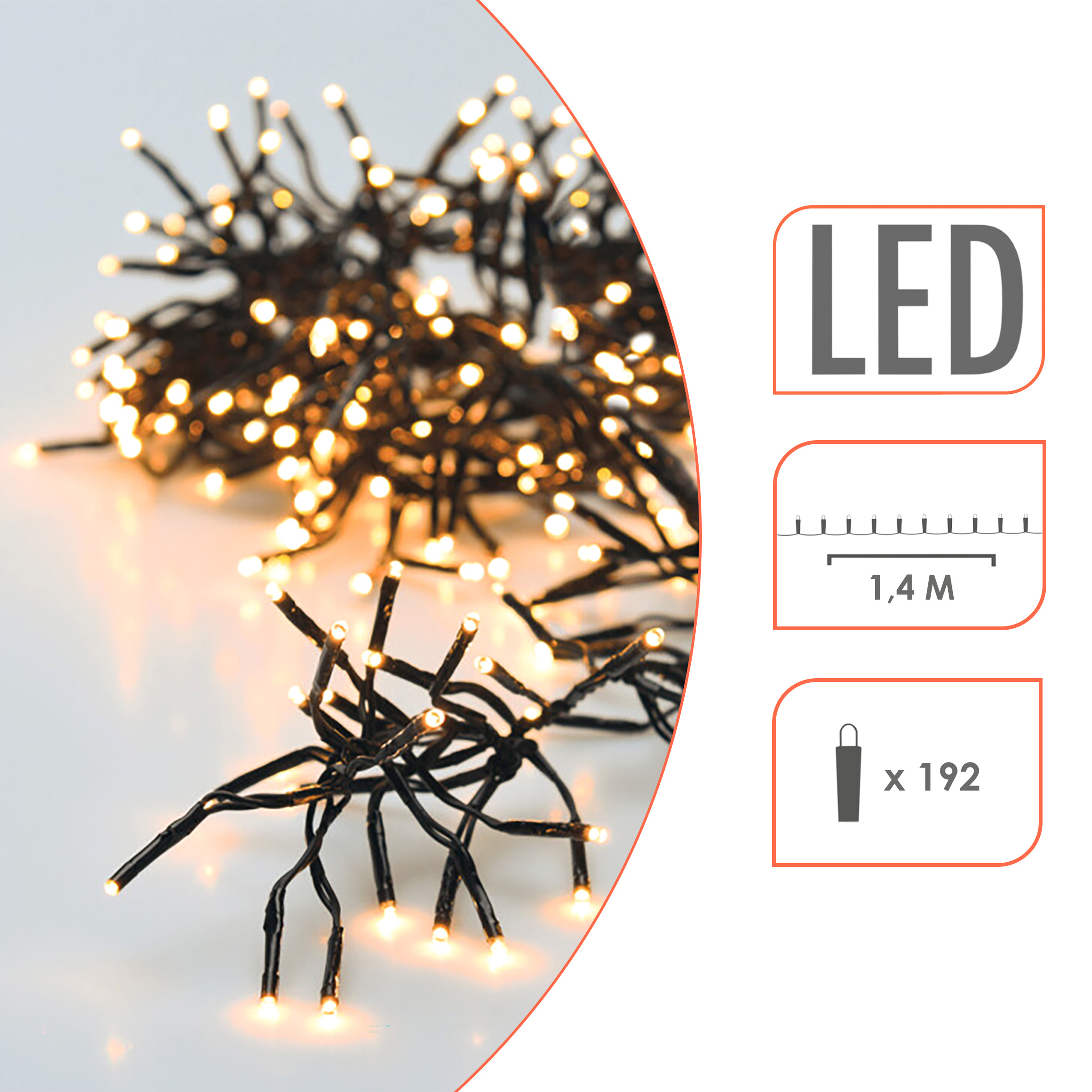 LED Lichterkette warm weiß mit 8 Leuchtfunktionen - 192 LED / 1,4 m - Weihnachts Beleuchtung mit Timer Batterie betrieben