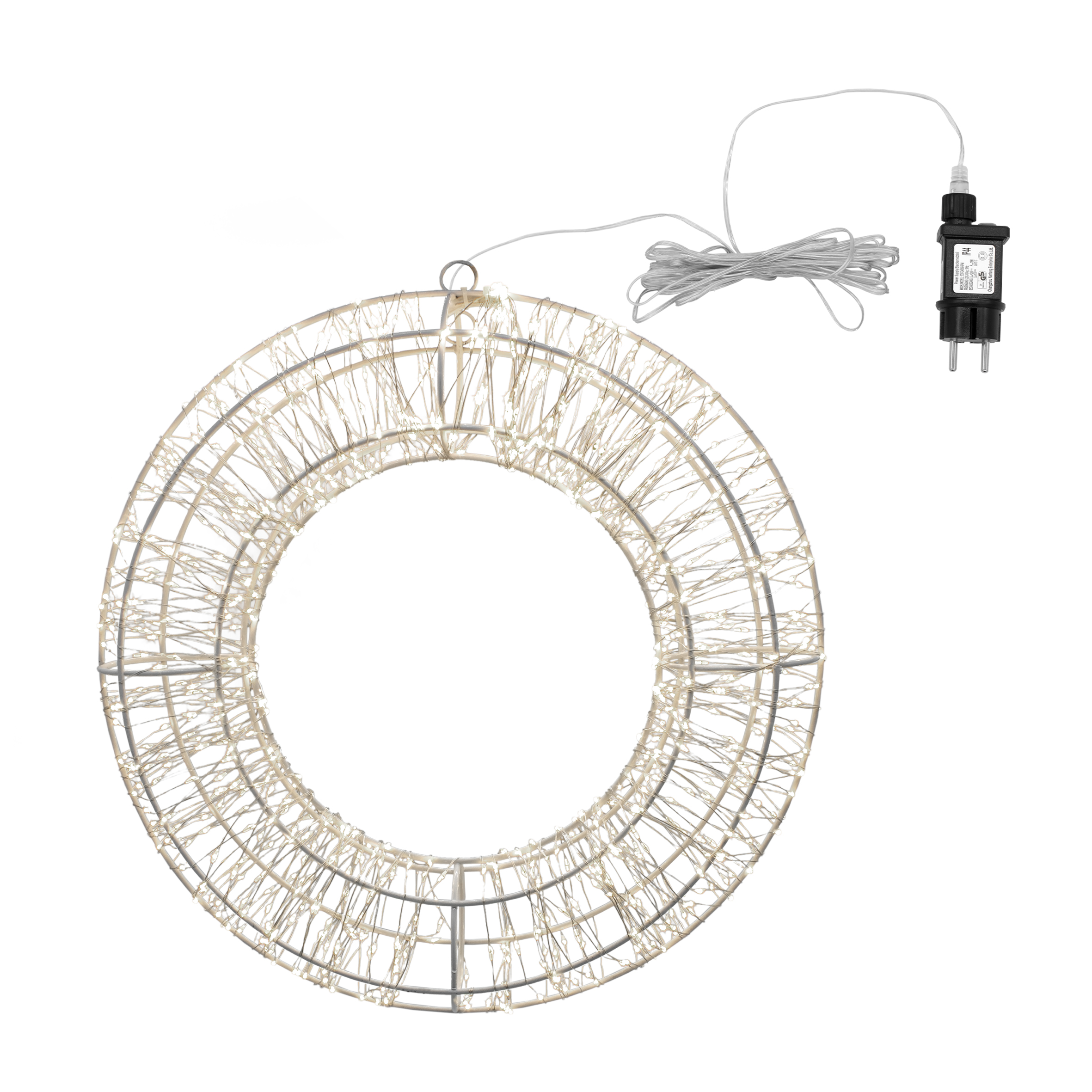 LED Metallkranz silber mit 960 LED in warm weiß - 36 cm - Deko Kranz zum Hängen für Außen mit Timer
