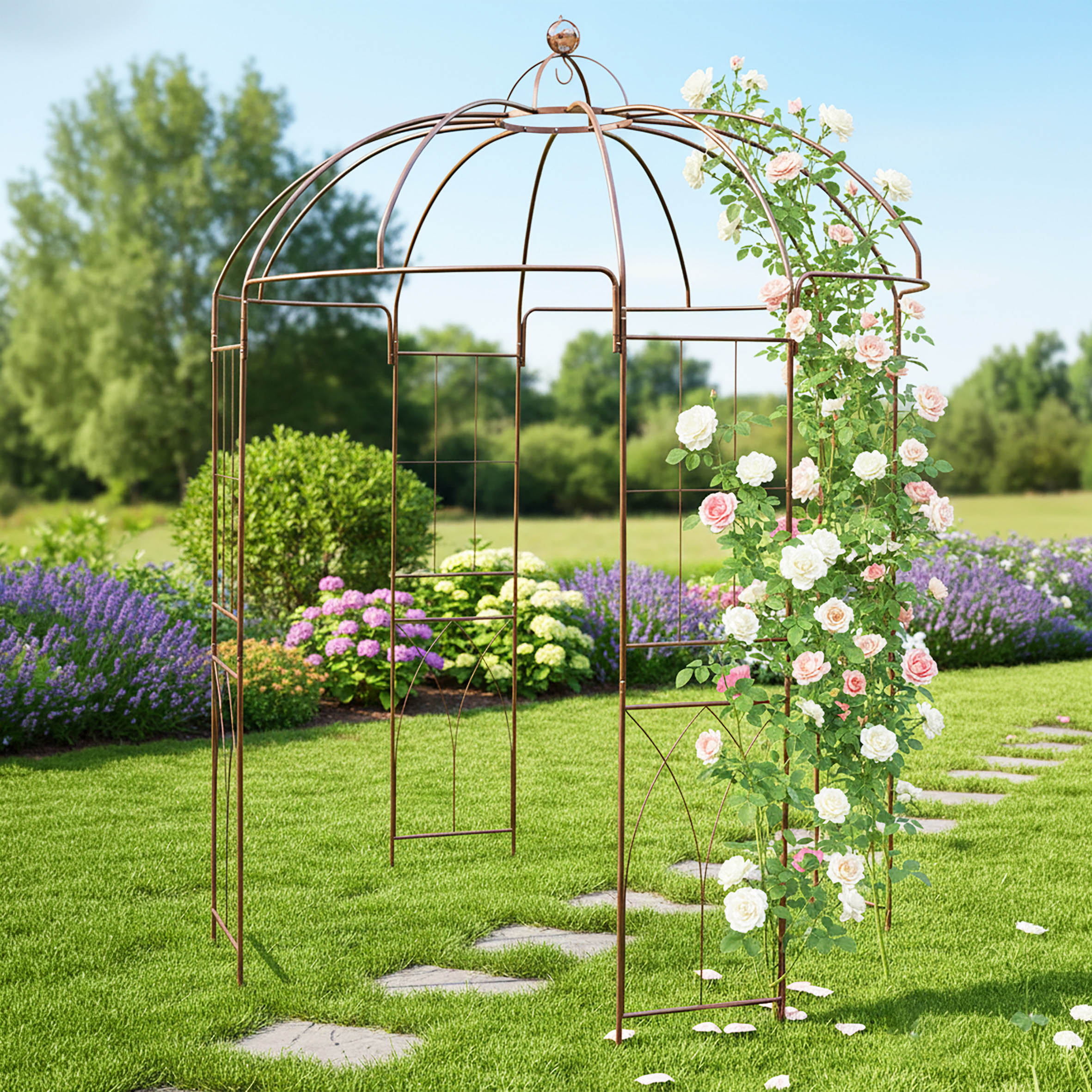 Metall Rosen Pavillon rost braun - 270 x 200 cm - Stahl Rankgitter pulverbeschichtet