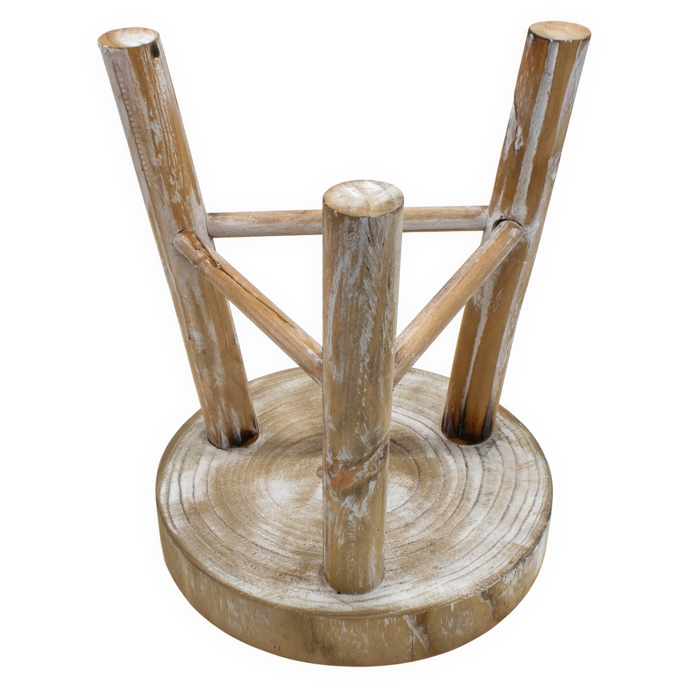 Holz Blumenhocker mit 3 Beinen white washed - Ø 35 cm - Massivholz Deko Hocker rund Shabby Chic