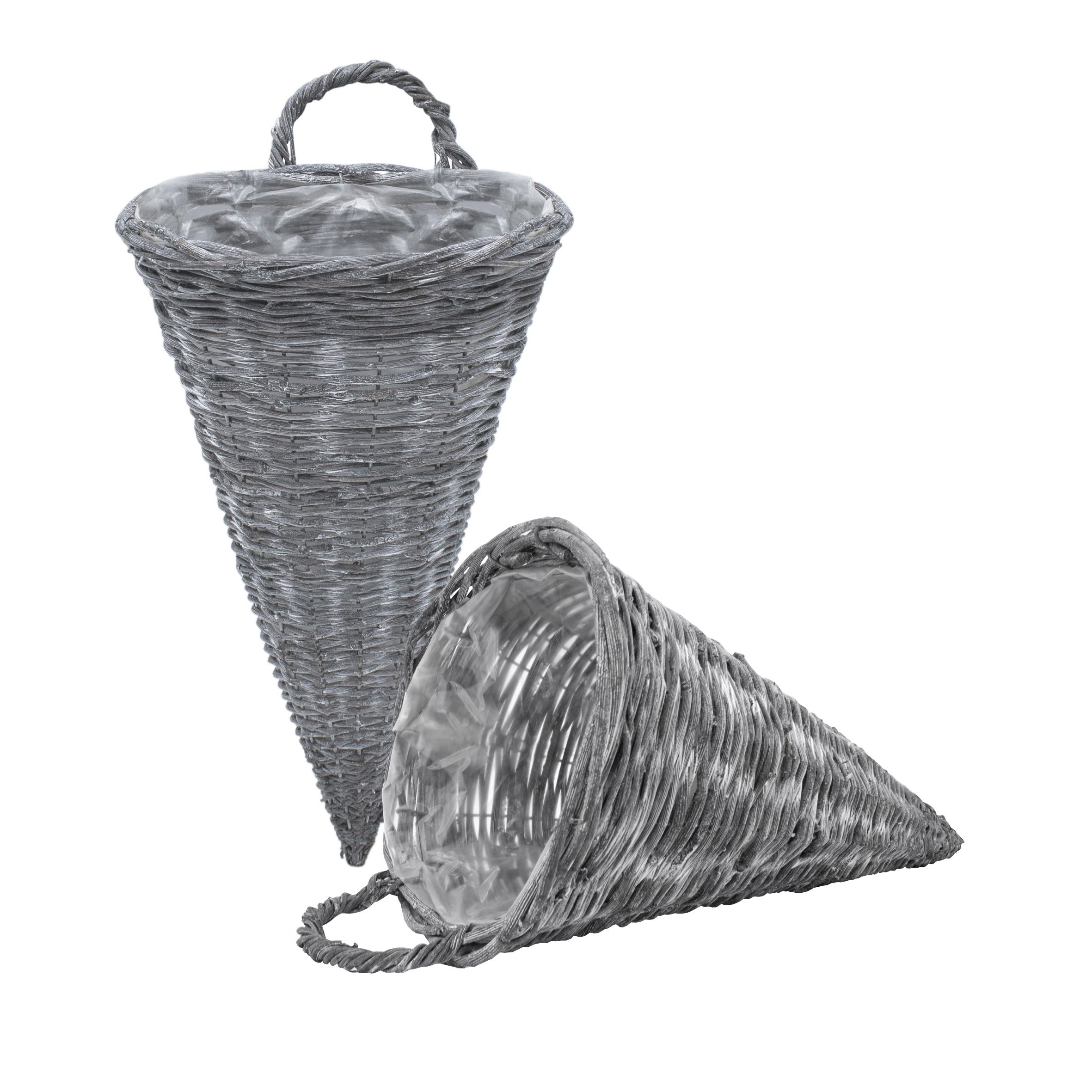 Wand Blumenampel 41 x 24 cm shabby grau - 2er Set