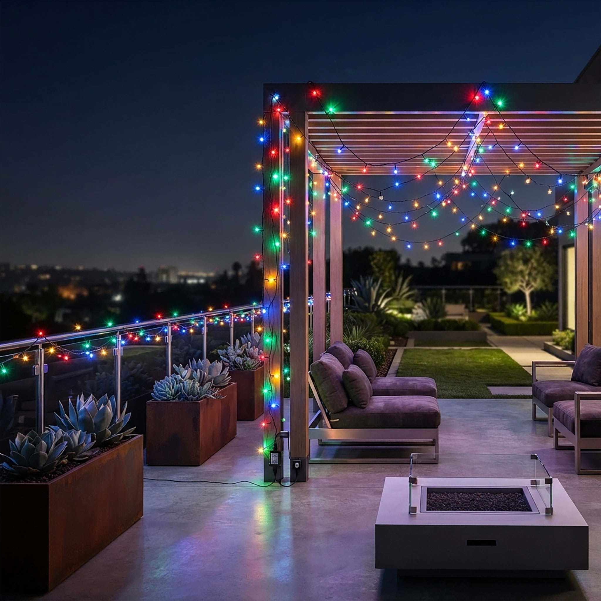 LED Weihnachts Lichterkette bunt - 320 LED / 27 m - Deko Beleuchtung für Außen mit Timer