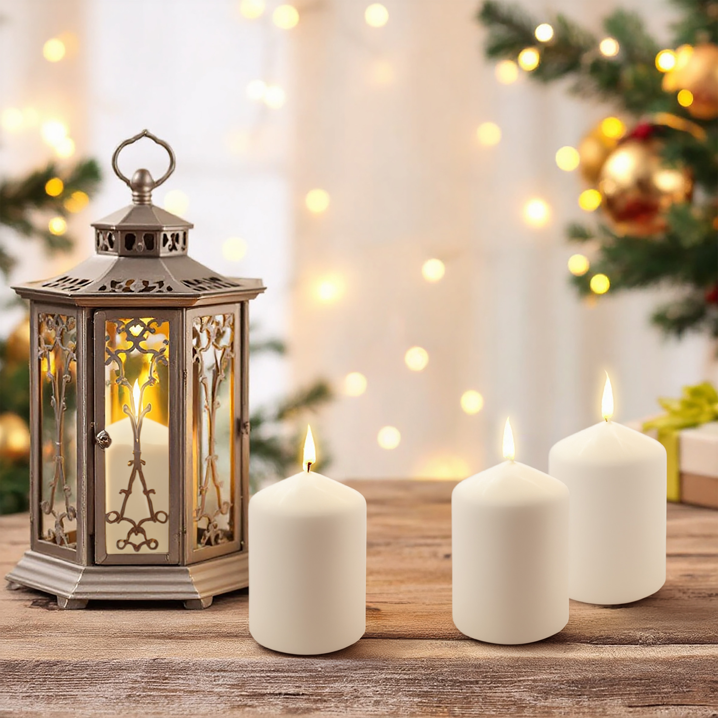 Echtwachs Stumpenkerze 4er Set 10 x 7 cm - creme weiß - Blockkerze für Adventskranz und Laternen