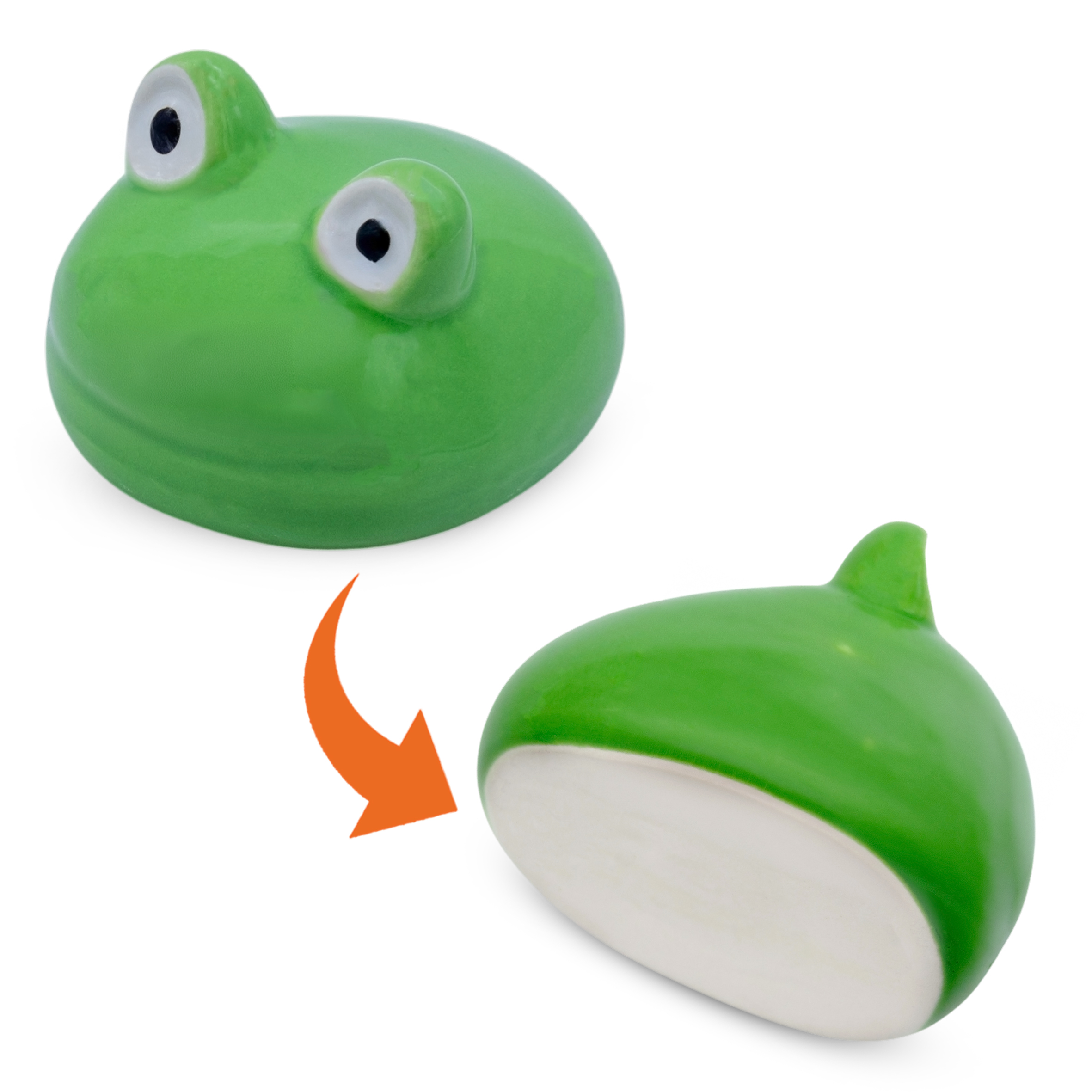 Porzellan Schwimmdeko Frosch Figur 8 + 6 cm - 2er Set - Feinkeramik Dekofigur schwimmend für den Gartenteich