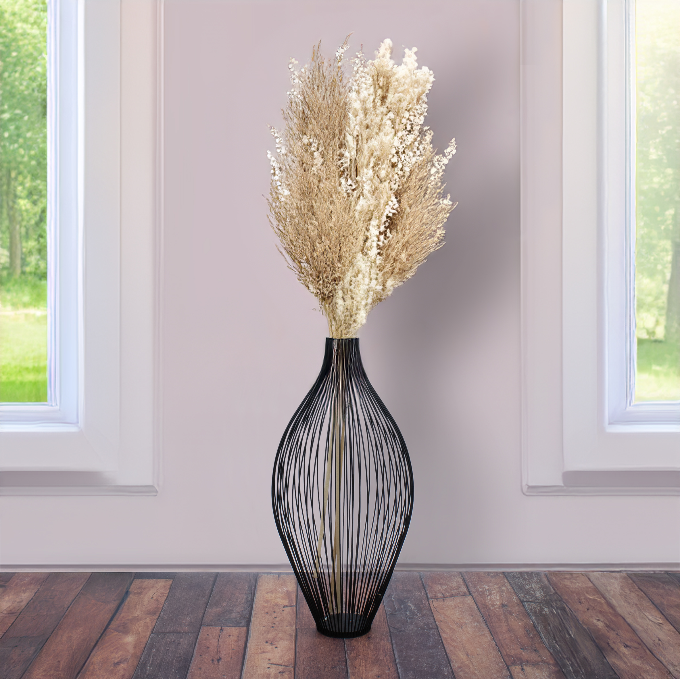 Metall Vase im Gitter Design für Trockenblumen - 45 cm - Deko Ständer für Kunstblumen