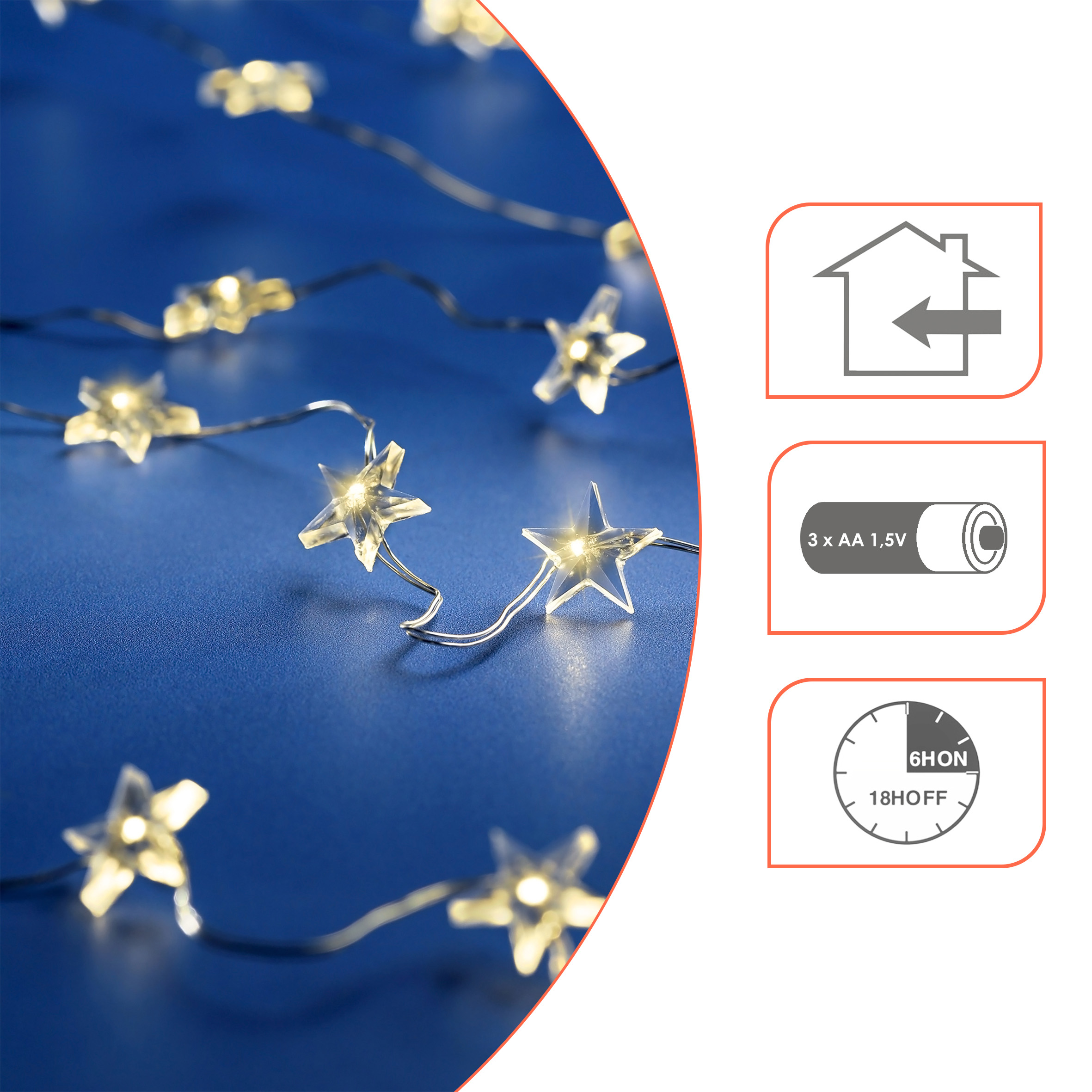 LED Draht Sternen Lichterkette warm weiß - 495 cm / 100 LED - Deko Beleuchtung mit Timer