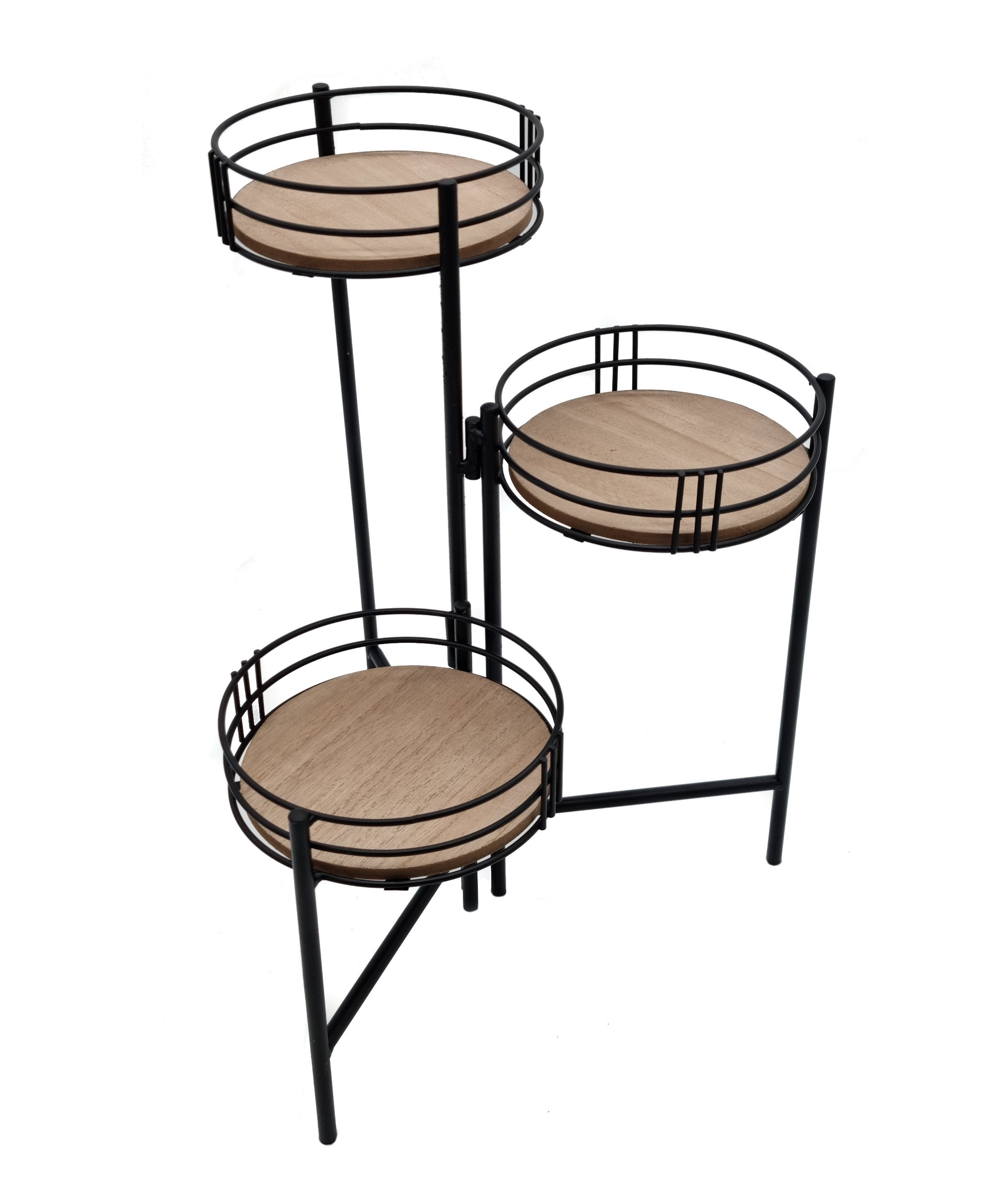 Metall Blumentopfständer schwarz - 40 x 32 cm - klappbare Etagere mit 3 Holz Ablagen