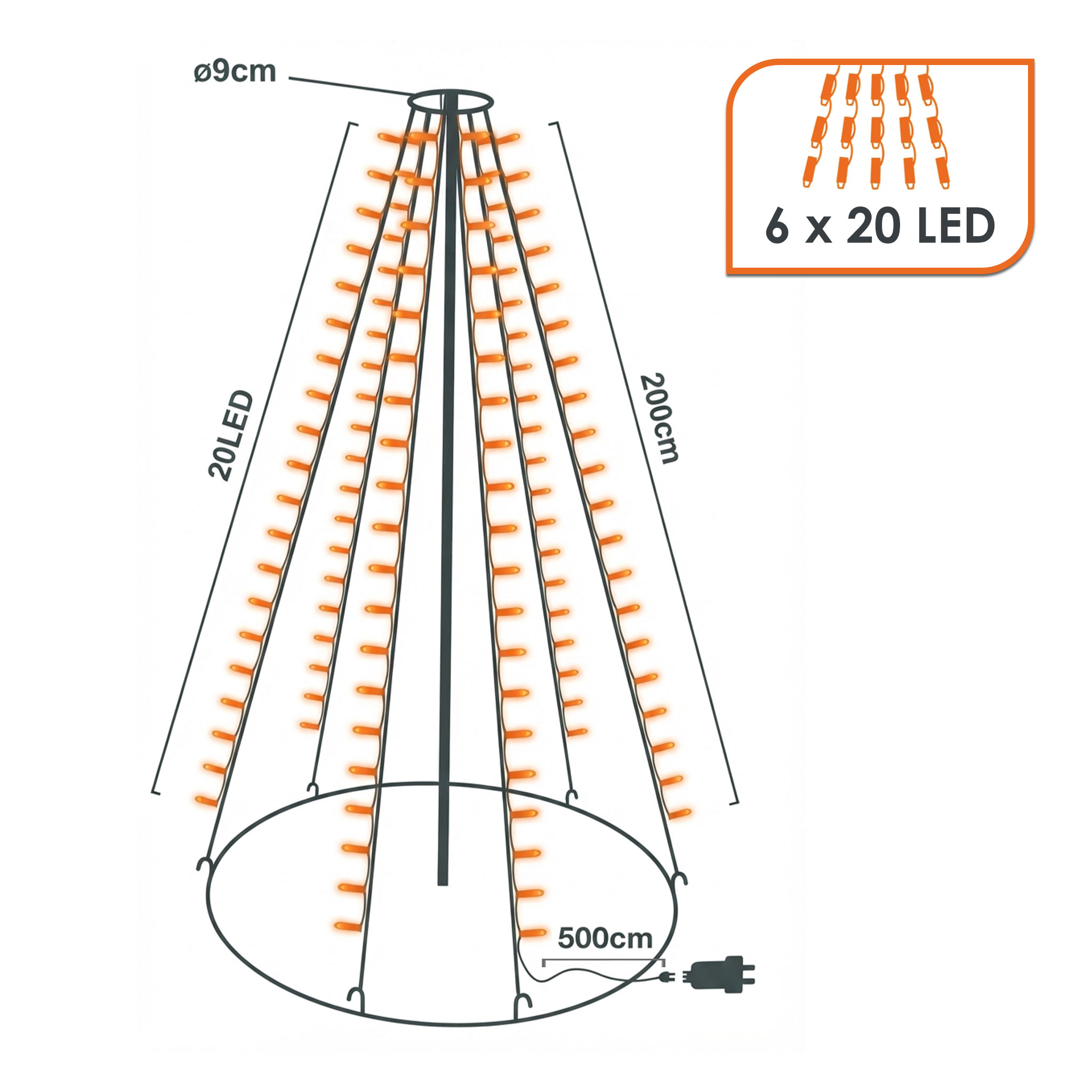 LED Weihnachtsbaum und Fahnenmast Lichterkette - 3 Größen - Beleuchtung in warm weiß