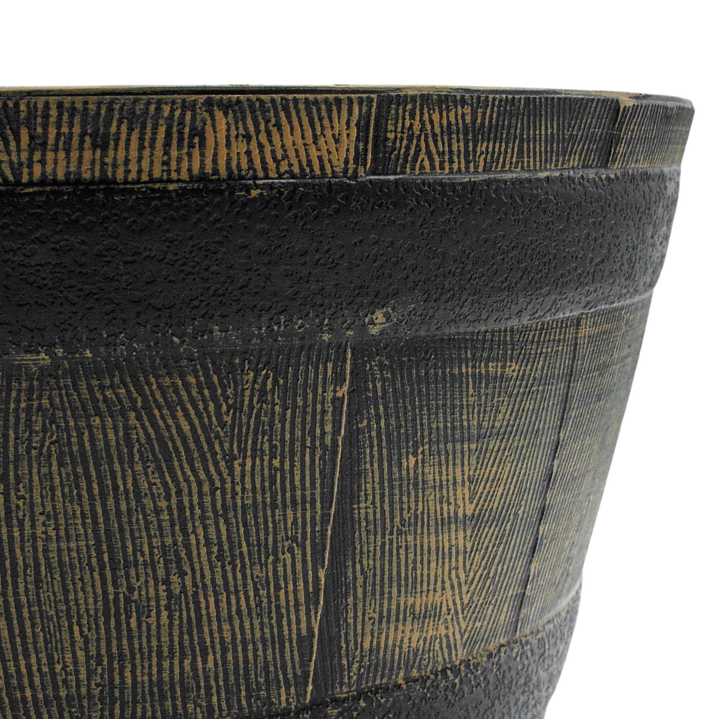 Kunststoff Blumenkübel in Eichenfass Optik braun - 39 cm - Mini Gartenteich Becken im Holz Wasserkübel Design