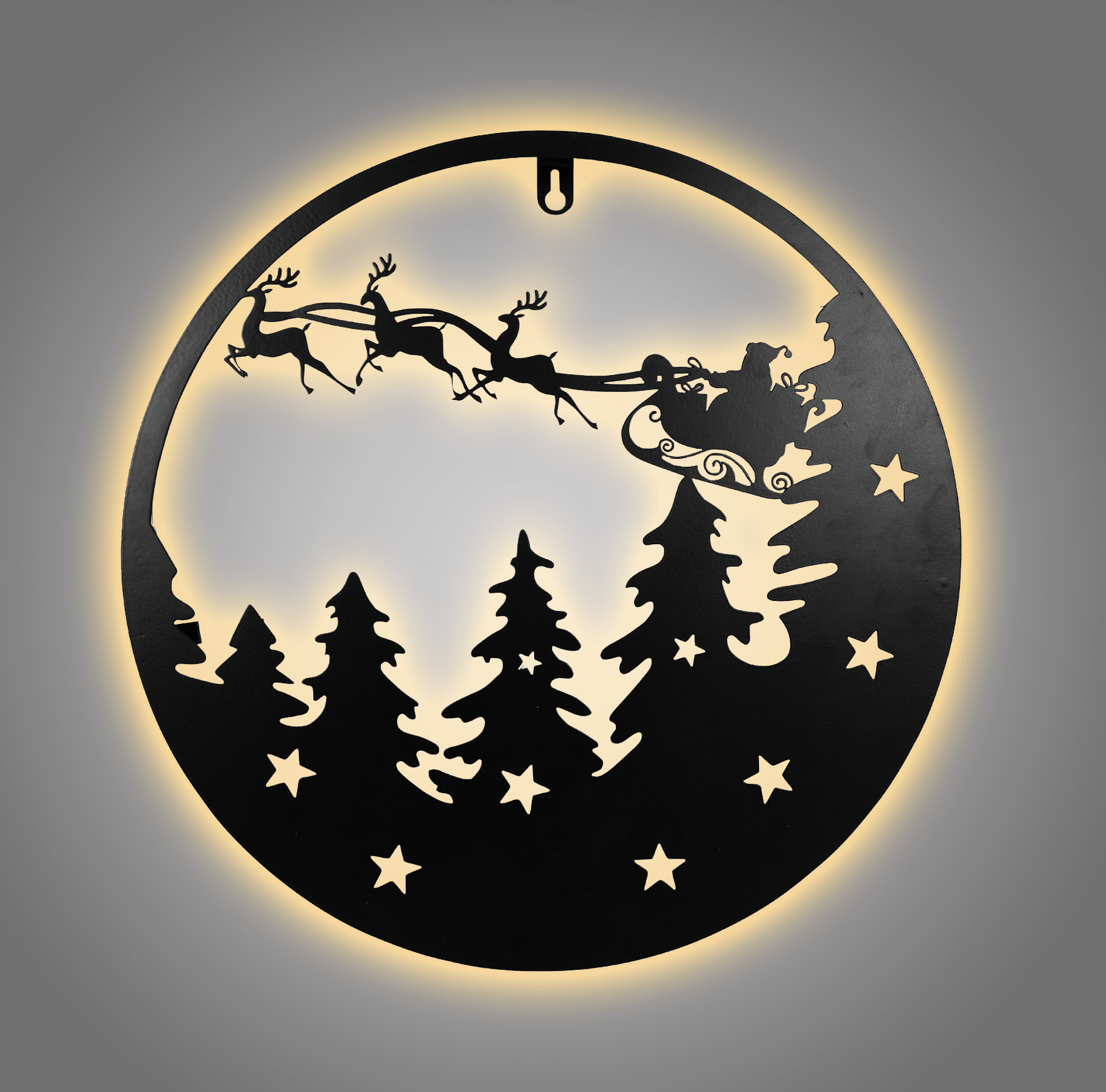 LED Metall Weihnachts Wandbild schwarz - 35 cm - Deko Silhouetten Bild zum Hängen warm weiß beleuchtet