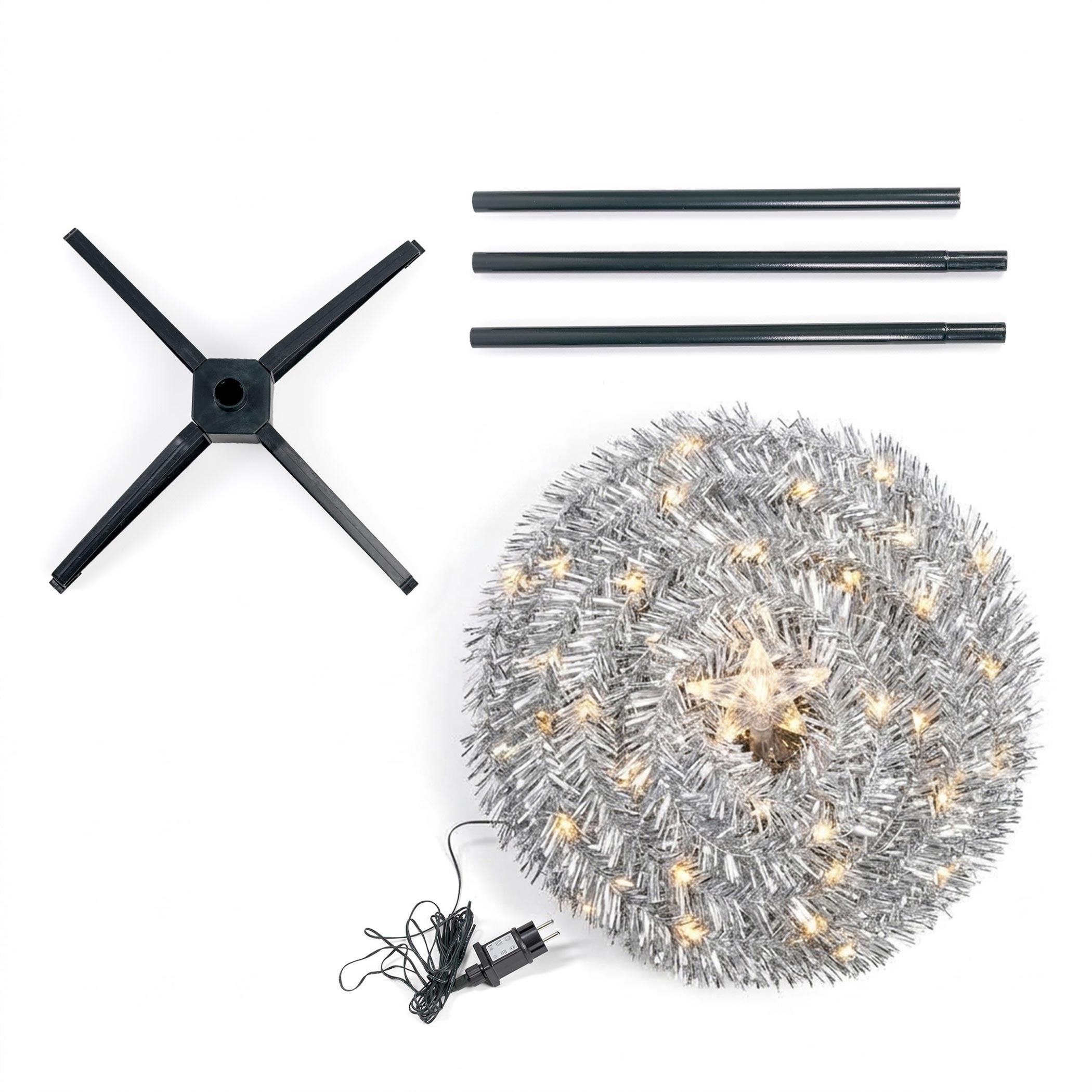 Spiral Weihnachtsbaum 150 cm mit 120 LED und Stern Spitze - grün oder silber - Künstlicher Tannenbaum warm weiß beleuchtet für Außen und Innen