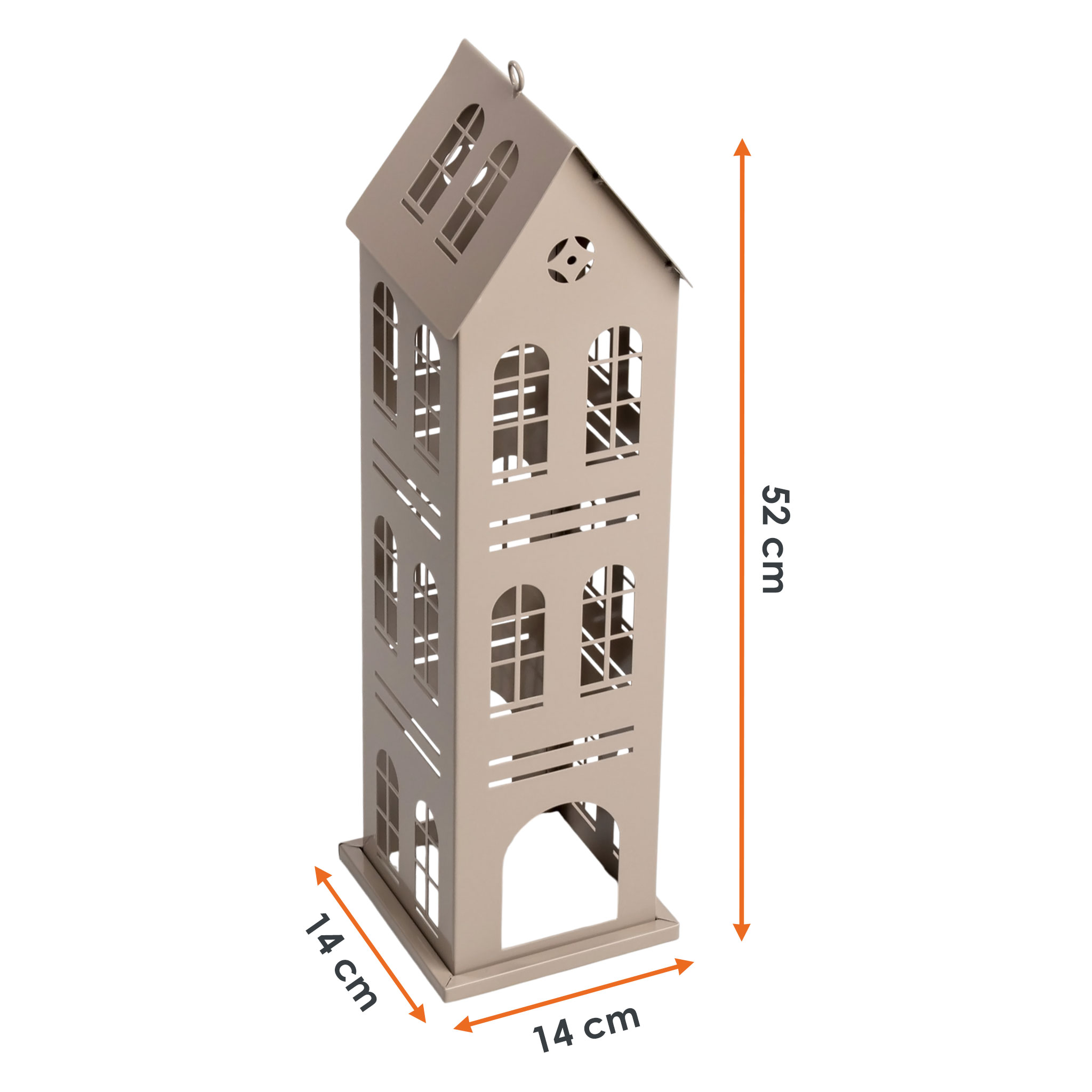 XL Metall Laterne Haus beige - 52 x 14 cm - Deko Windlicht zum Stellen oder Hängen