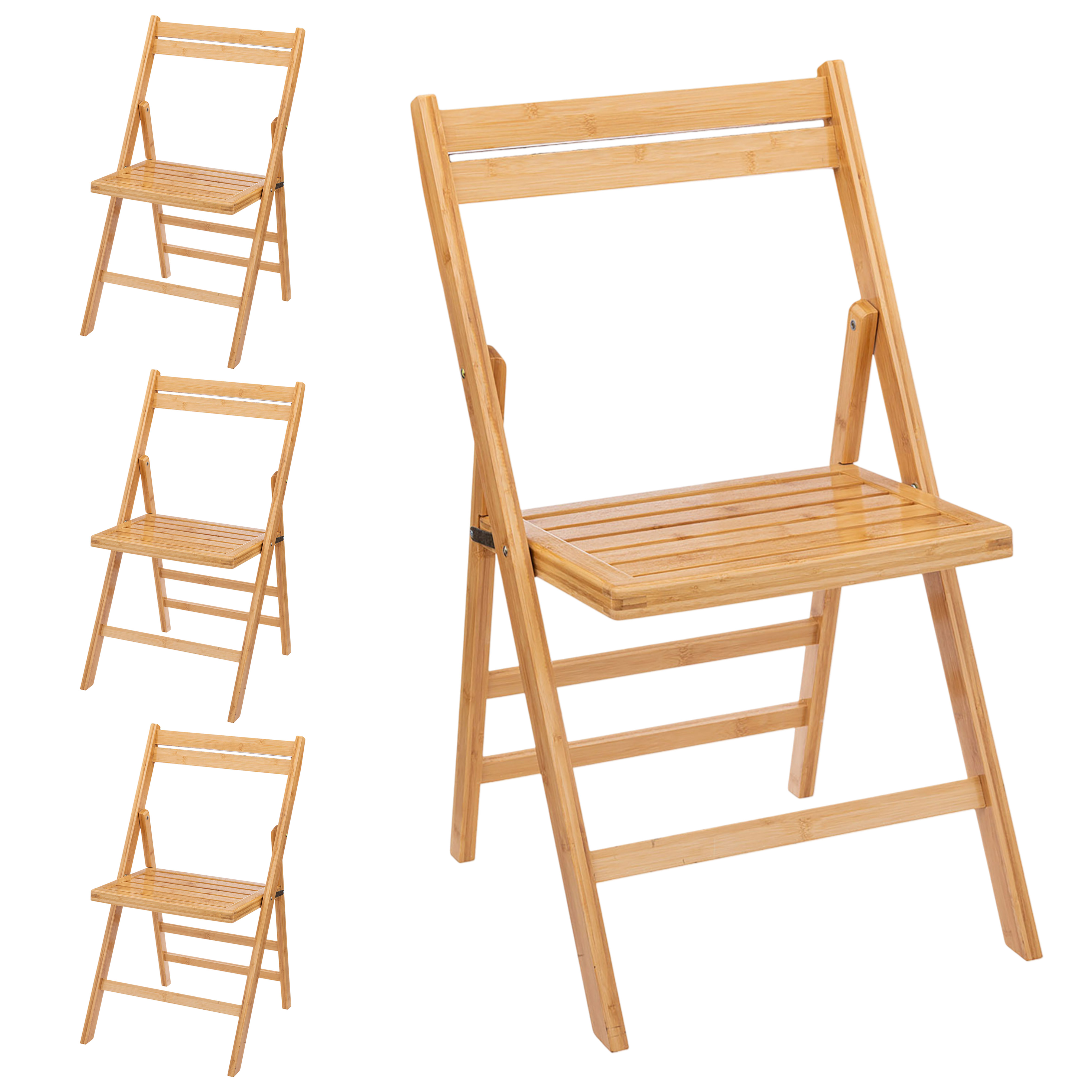 Bambus Klappstuhl natur belastbar bis 120 kg - 4er Set - Küchen Stuhl klappbar aus FSC Holz