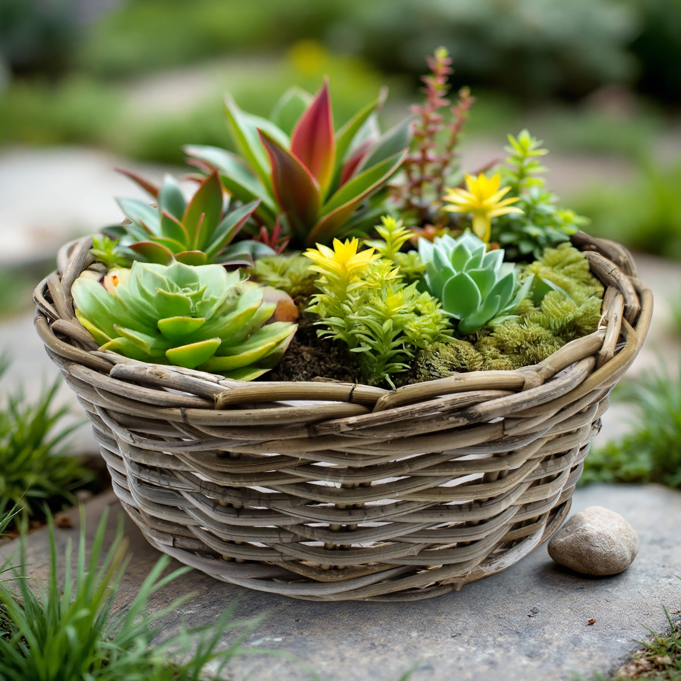 Geflochtener Weide Pflanzkorb natur - 30 cm - Rattan Blumenkorb rund mit Folie
