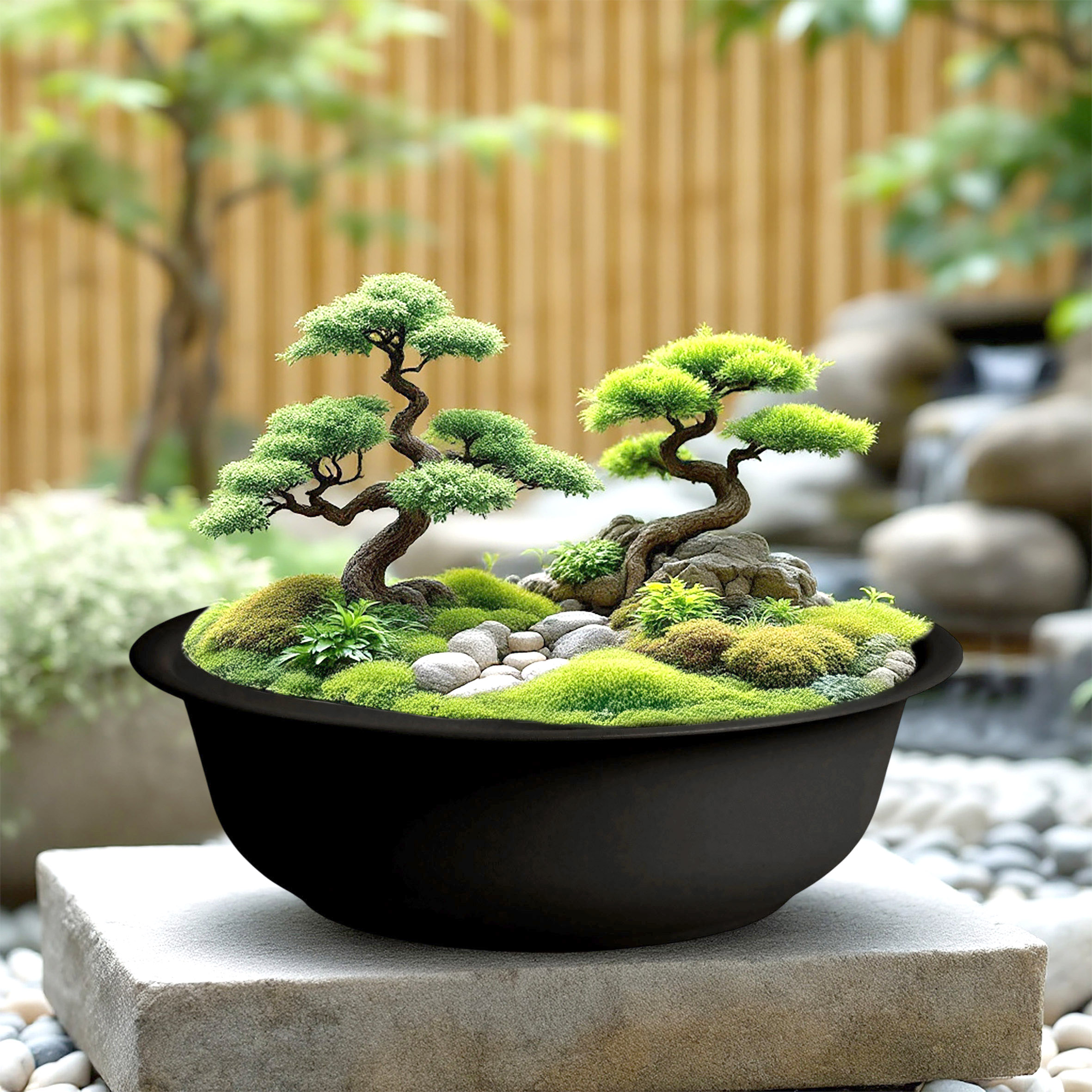 Mini Gartenteich rund schwarz - 52 cm - Garten Deko Metall Blumenschale klein