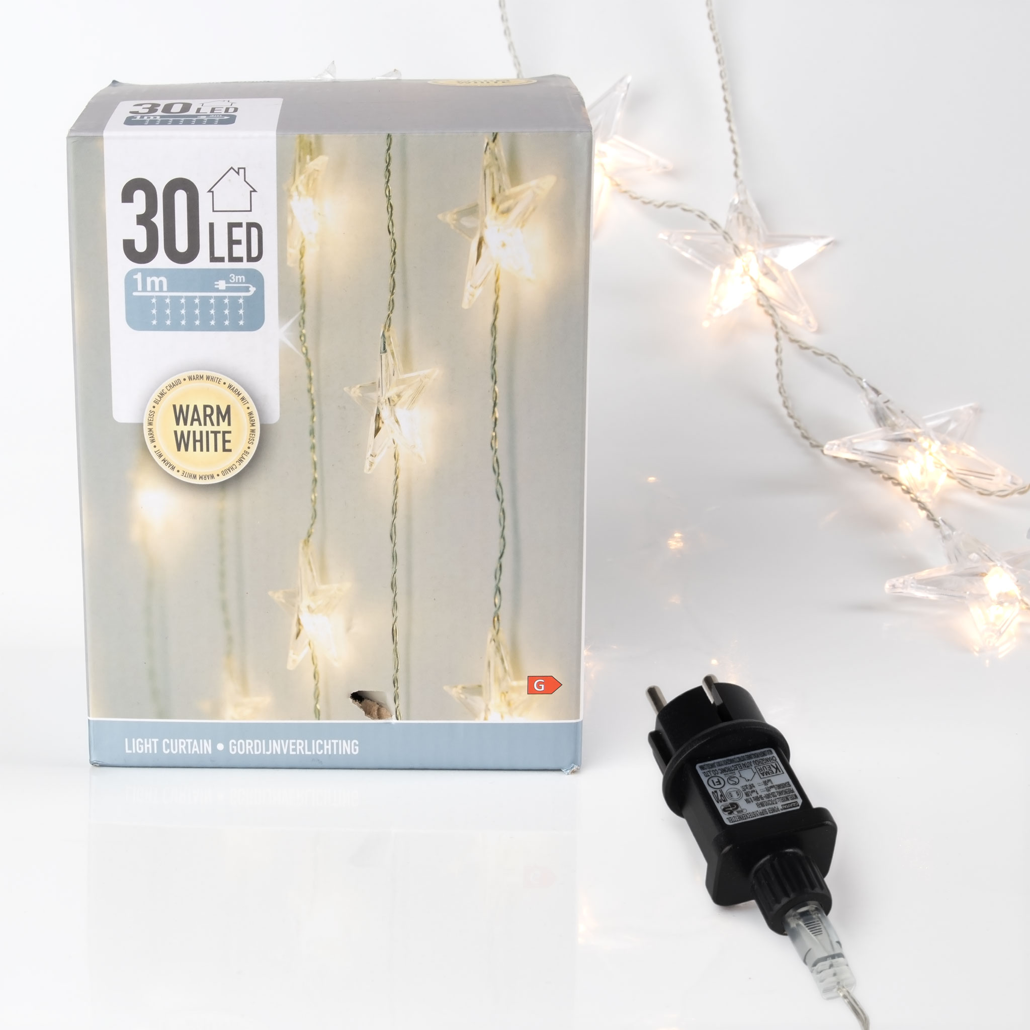 LED Sternen Lichtervorhang warm weiß - 100 cm - Deko Lichterkette mit 30 LED für Innen