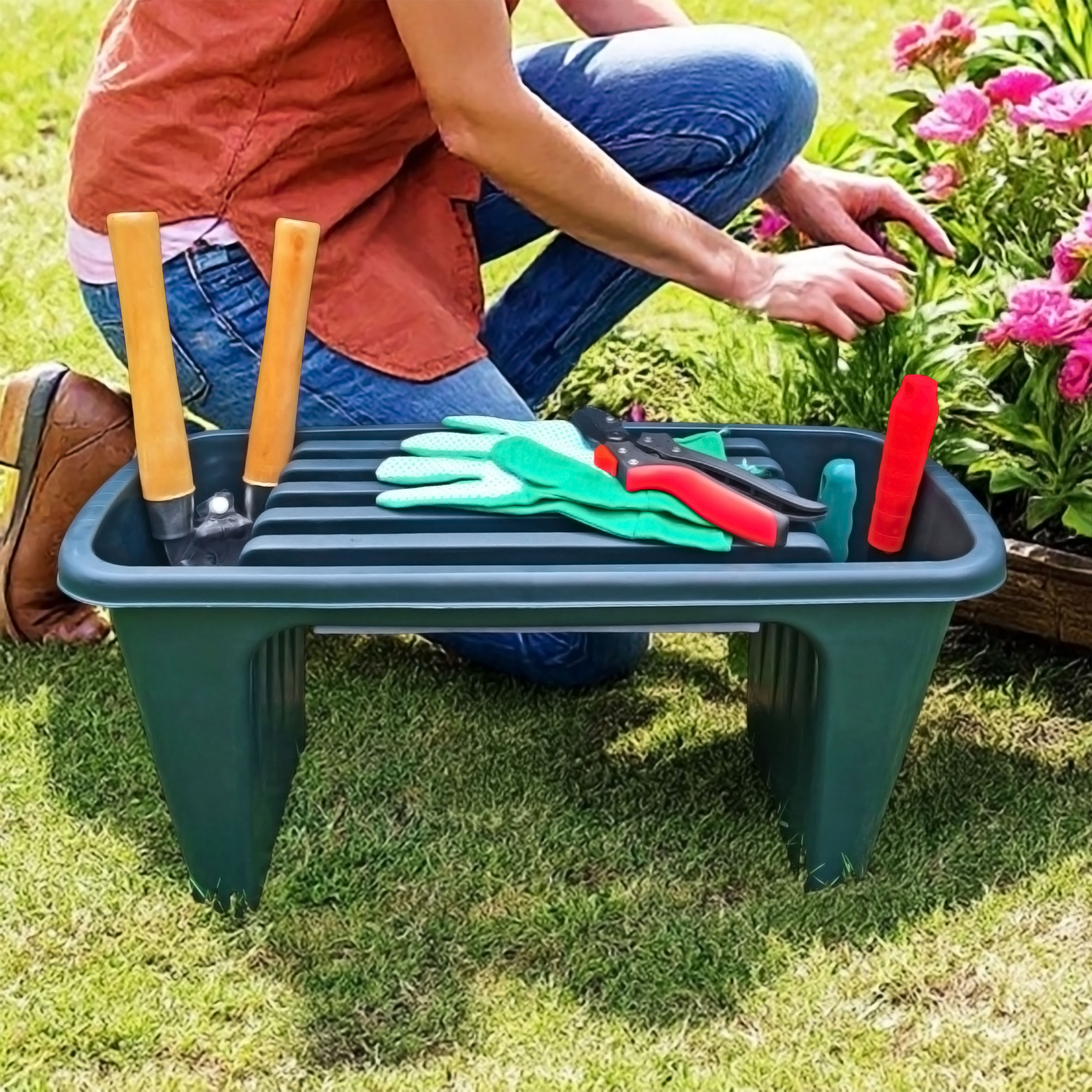 Kunststoff Garten Kniebank grün - 60 x 30 cm - Arbeitshocker mit Kniepolsterung