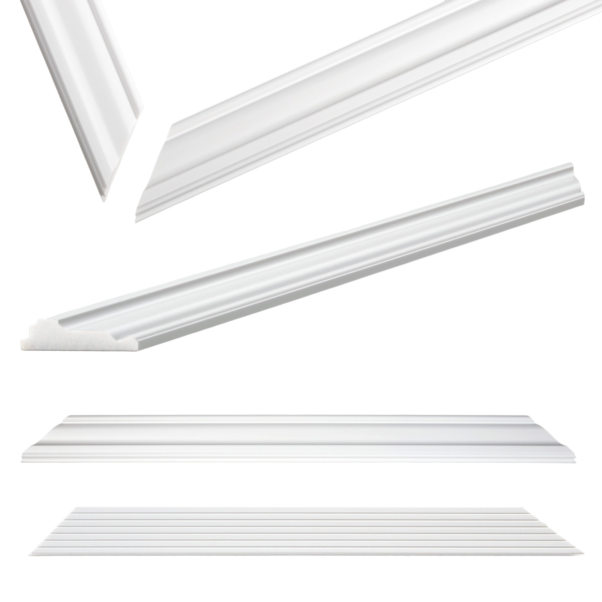 Zierleisten Set 4-teilig aus Polystyrol weiß vorgeschnitten - für 40 x 40 cm - Stuckleiste 4 Stück für Wand und Deckendekoration