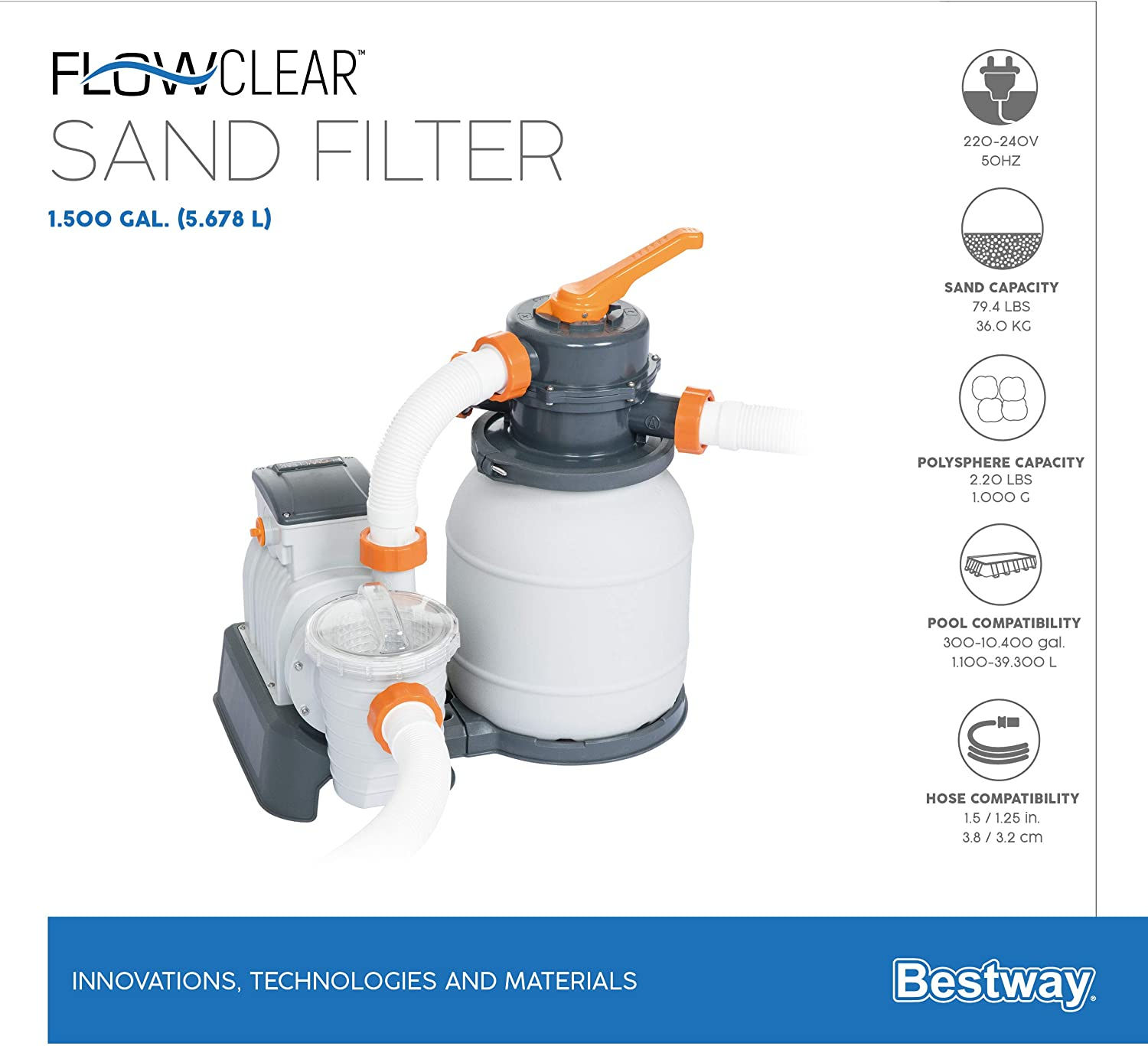 Bestway 58497 Flowclear Sandfilteranlage - 5.678 l/h - Pool Umwälz- und Filterpumpe mit Zeitschaltuhr