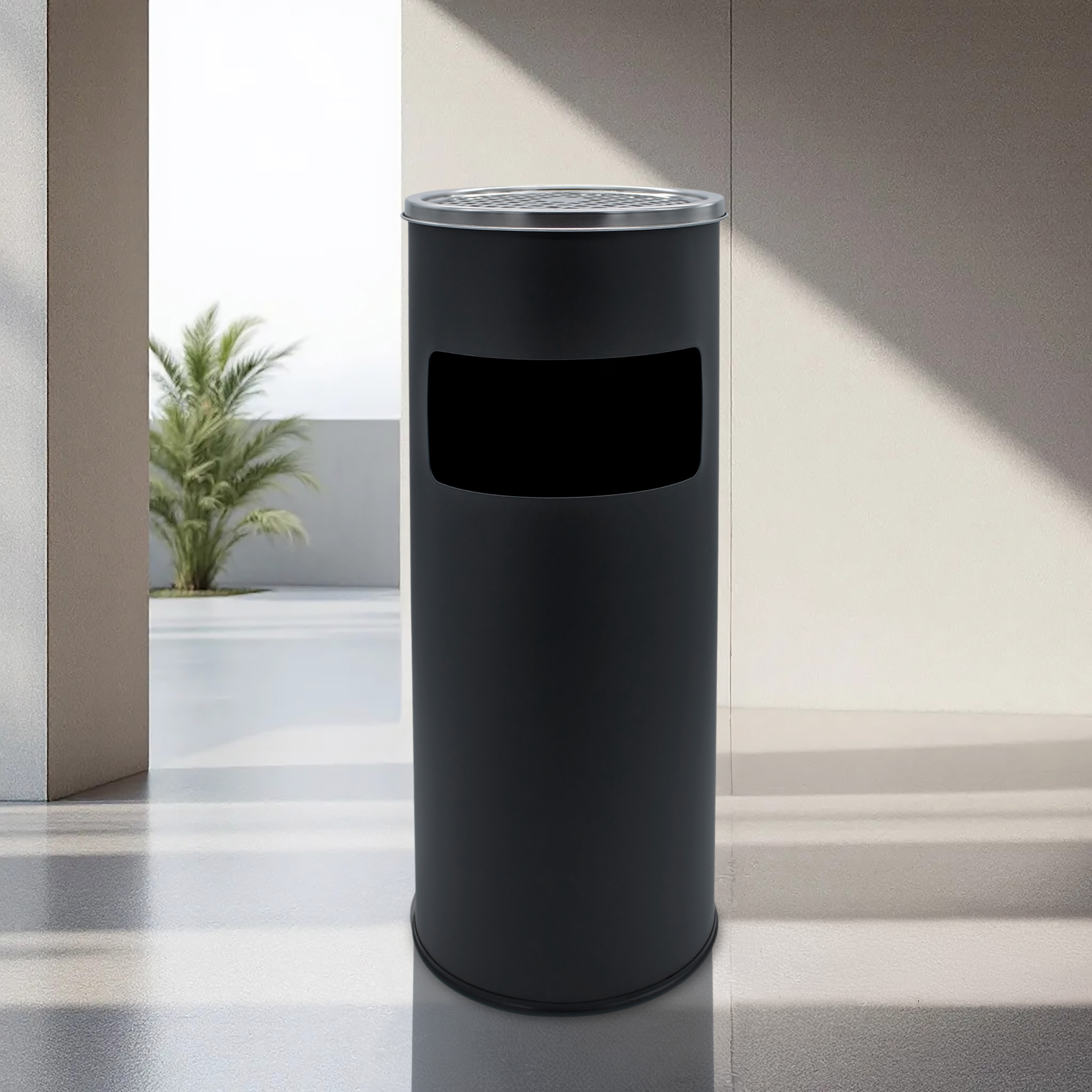 Edelstahl Standaschenbecher schwarz für Außen - 60 x 25 cm - Metall Aschenbecher freistehend mit Mülleimer