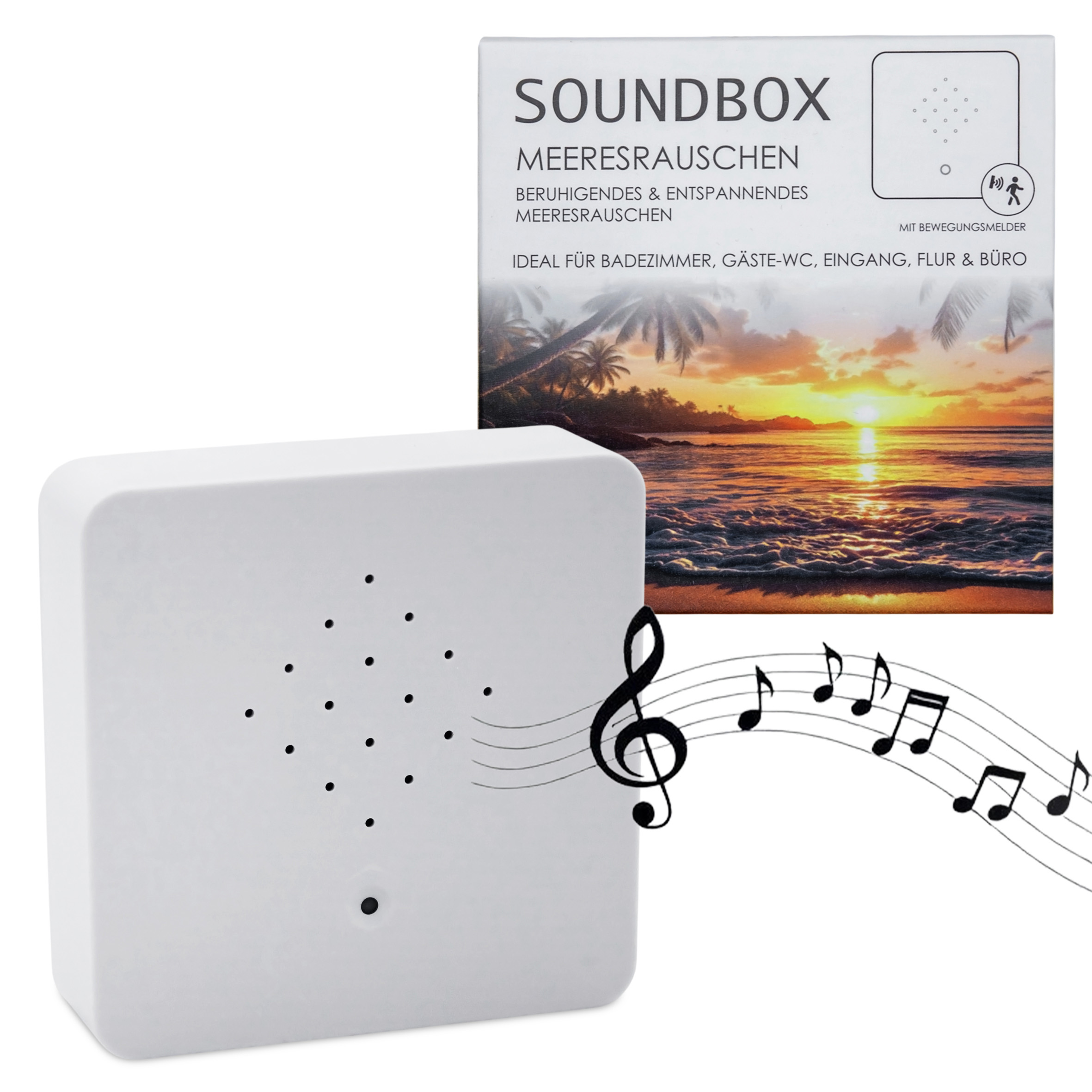 Soundbox mit Meeresrauschen - weiß / 12 cm - Lautsprecher mit beruhigendem Rauschen des Meeres