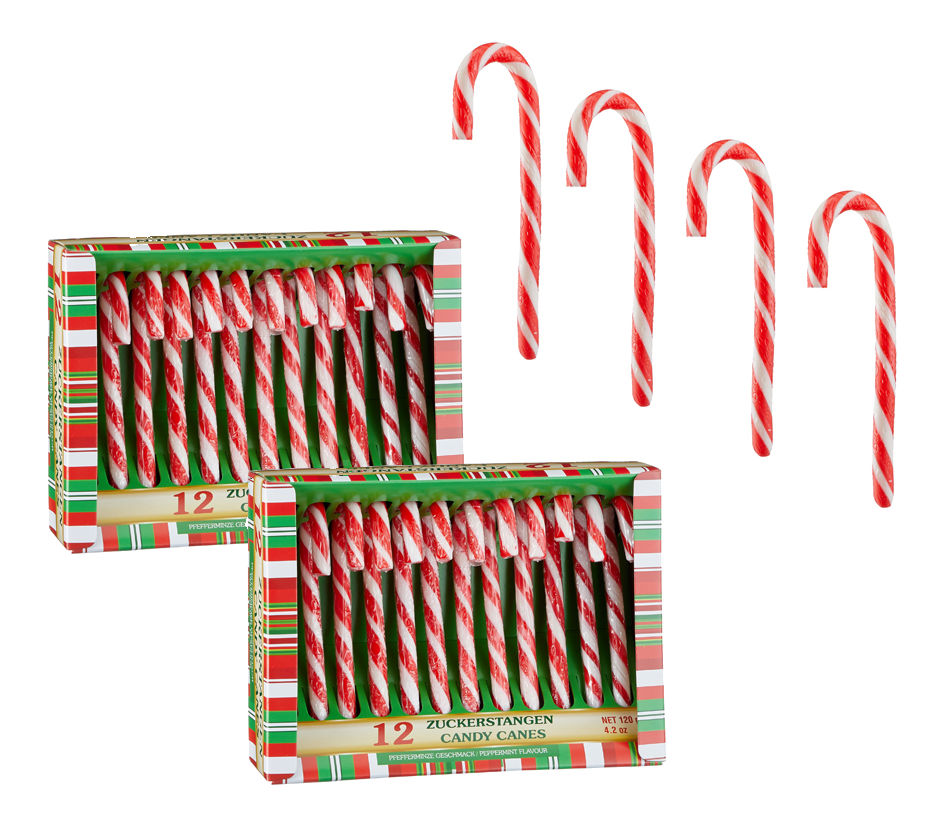 24x Zuckerstangen essbar - Weihnachts Baum Deko Schmuck Candy Canes Süßigkeiten