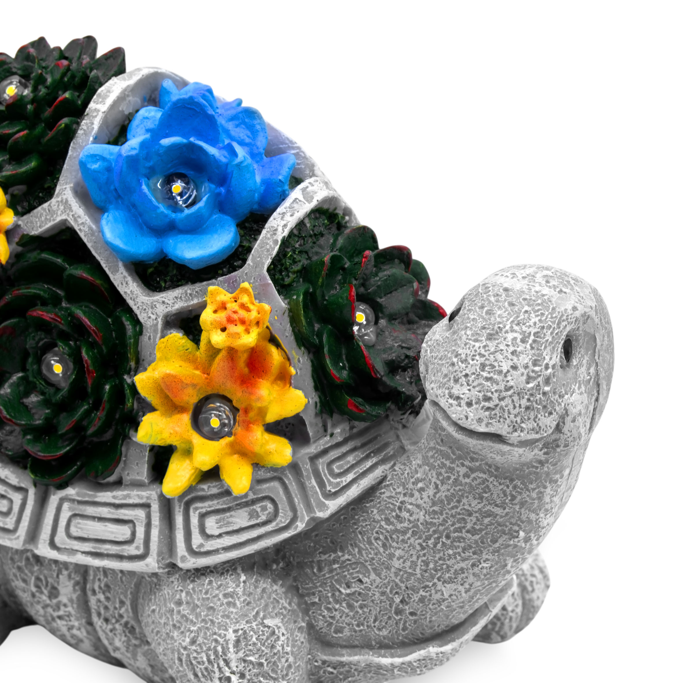 Solar Gartenfigur Schildkröte mit leuchtenden Blumen - 26 x 17 cm - Gartendeko Tierfigur warm weiß beleuchtet für Außen