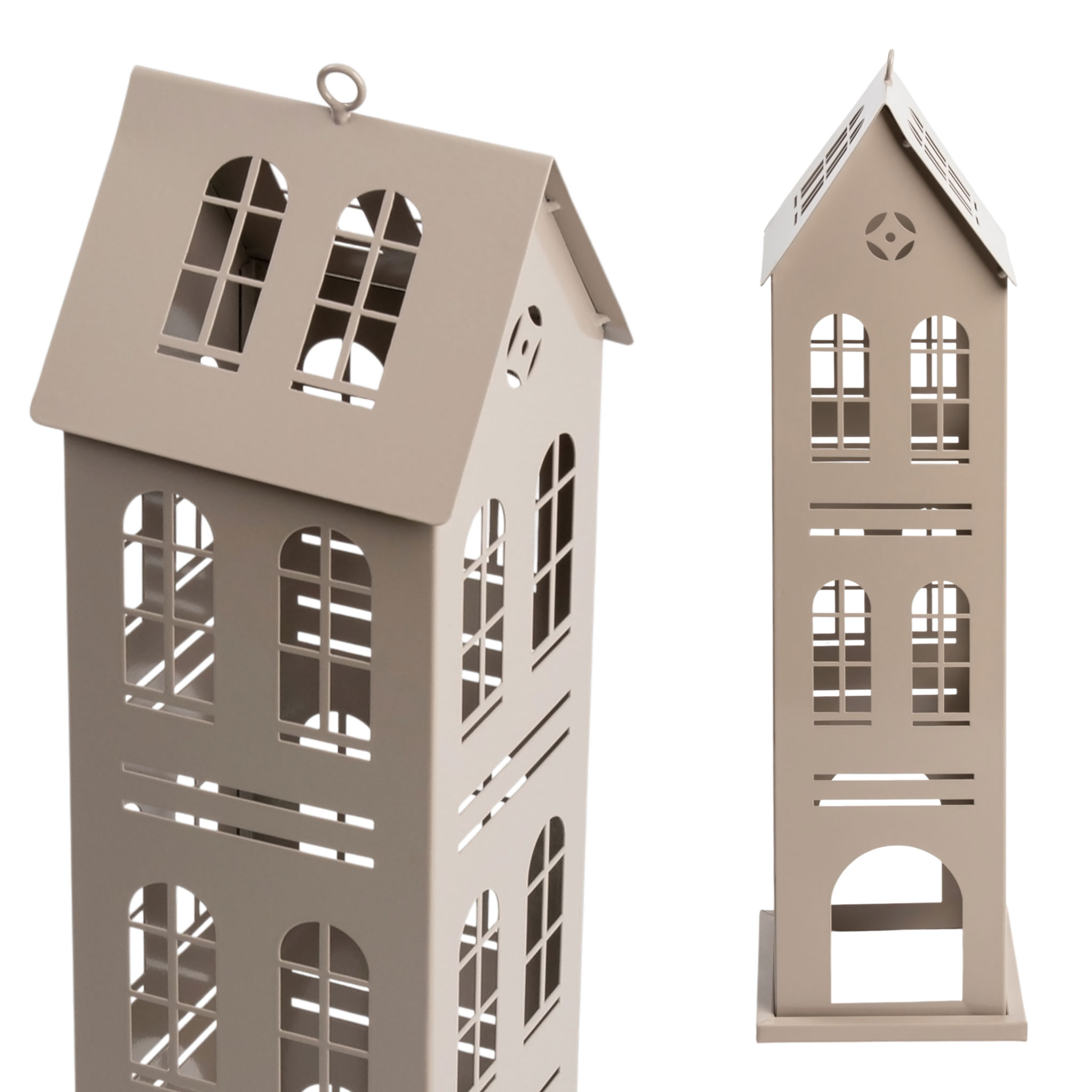XL Metall Laterne Haus beige - 52 x 14 cm - Deko Windlicht zum Stellen oder Hängen