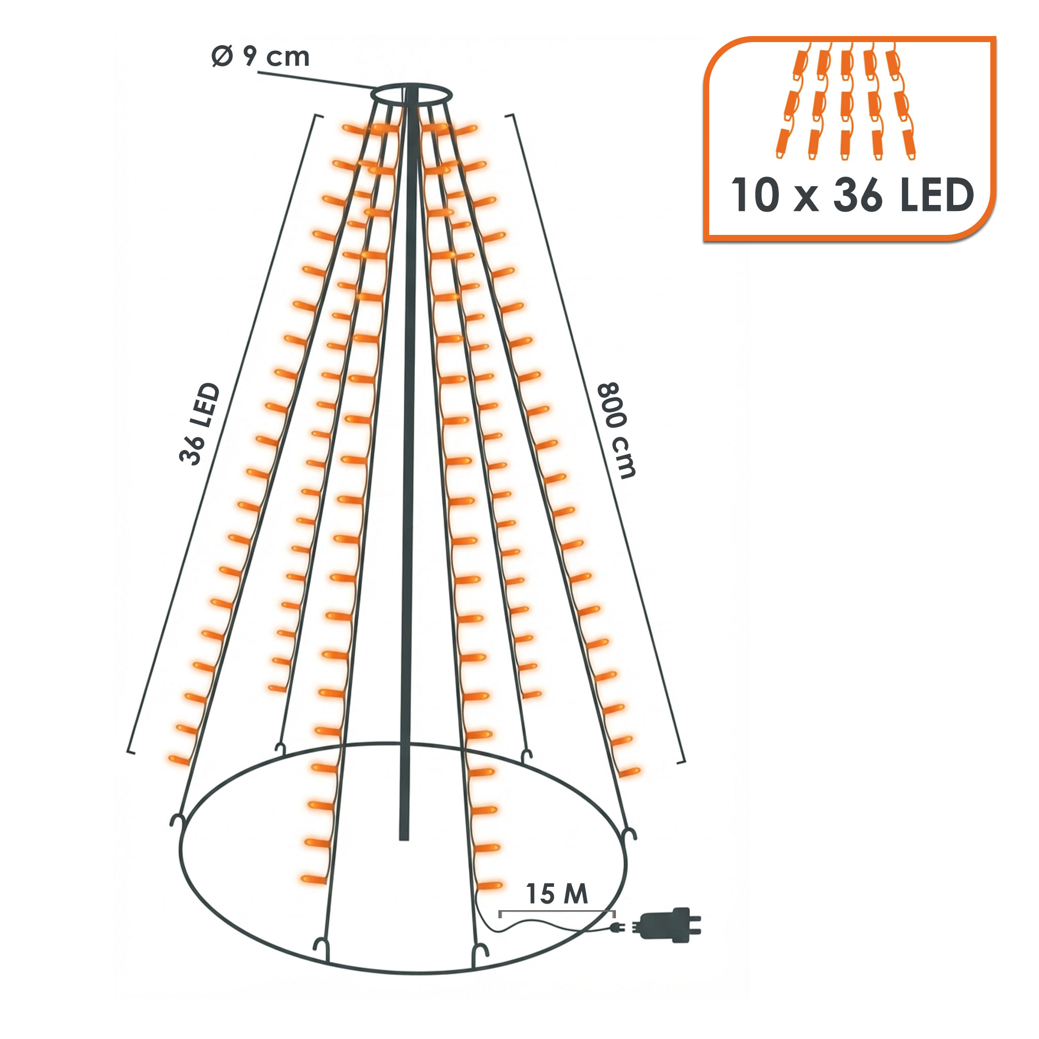 LED Weihnachtsbaum und Fahnenmast Lichterkette - 800 cm Höhe