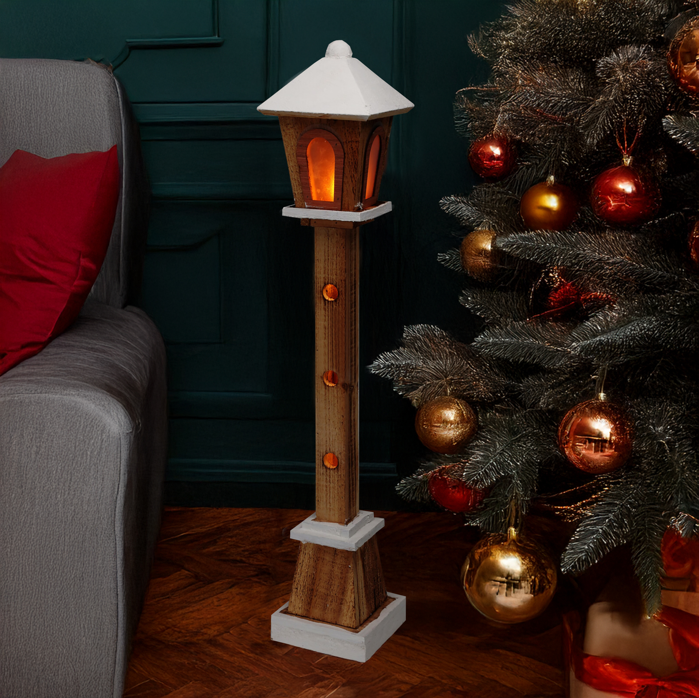 Holz Laterne mit 23 LED in warm weiß - 75 cm - Weihnachts Deko Leuchte Batterie betrieben