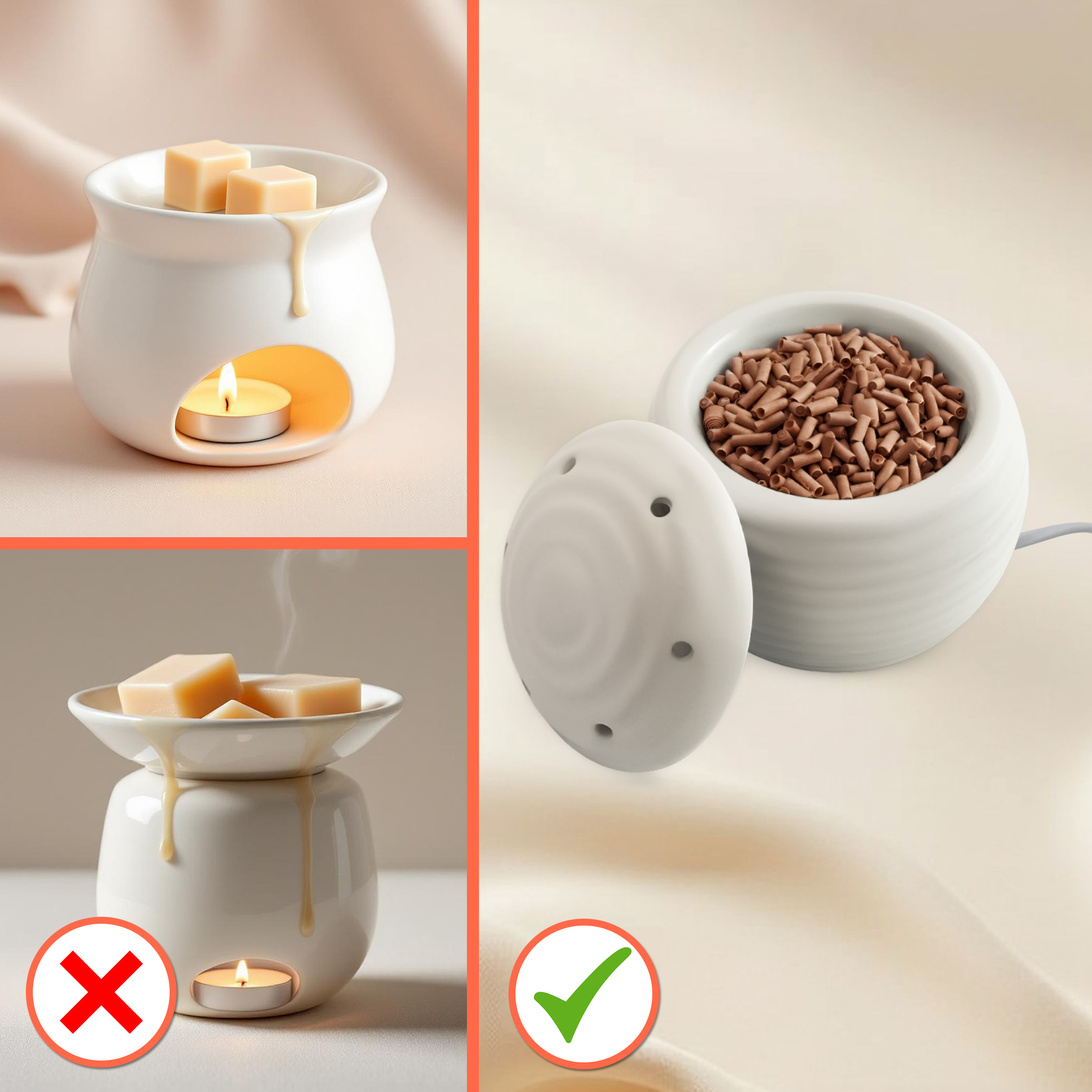 Elektrische Duftlampe für Weihnachtsduft Granulat - 10 cm - Keramik Aroma Diffusor inklusive 3 Beutel Duftgranulat 1x Wintertanne 1x Pininzapfen 1x Zimtstange